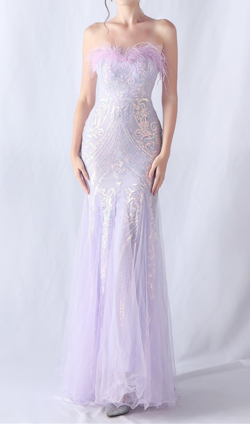 Fashionslee Women Choire Purple Sequin Feather Maxi Dress