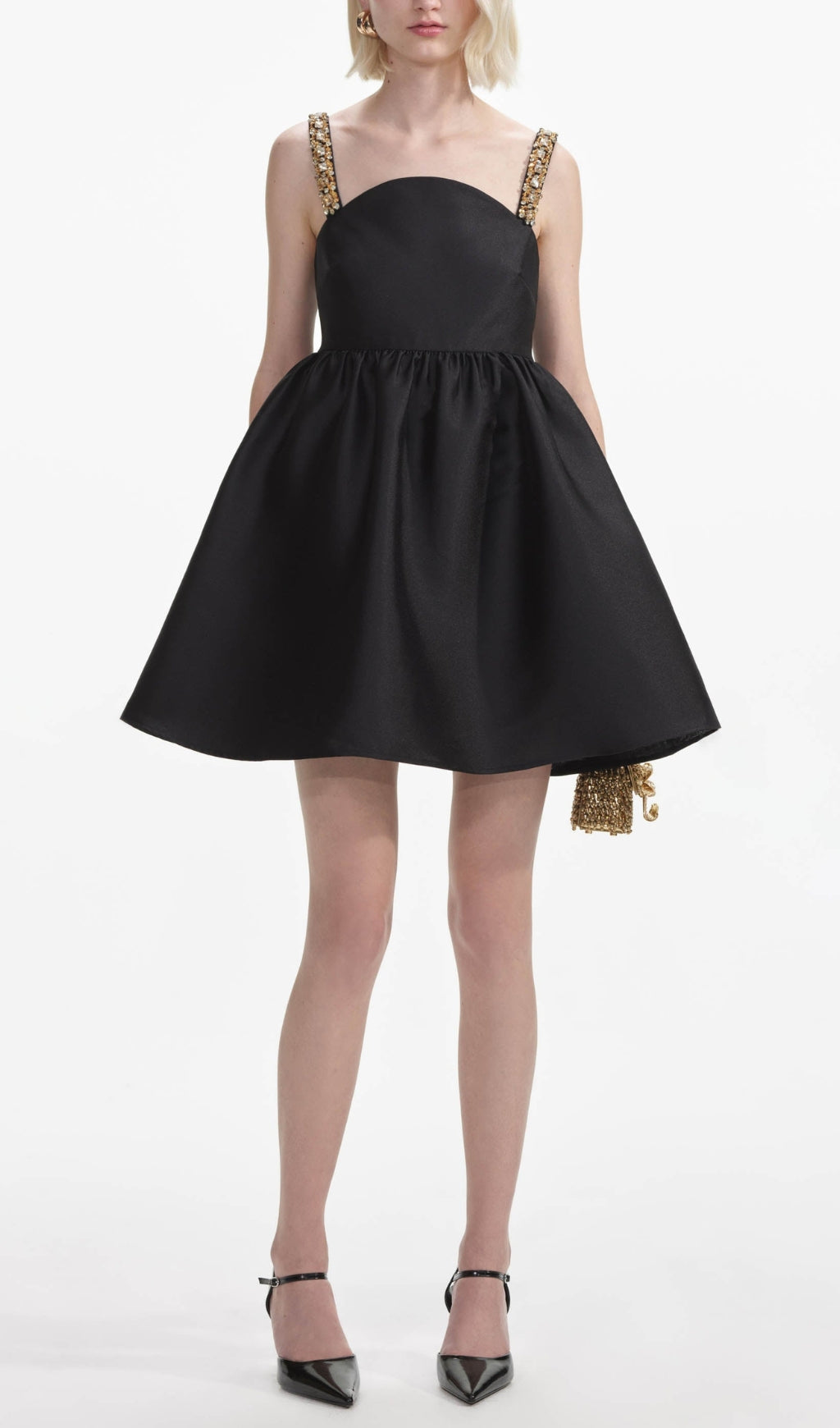 Fashionslee Women Aulii Black Taffeta Embellished Mini Dress