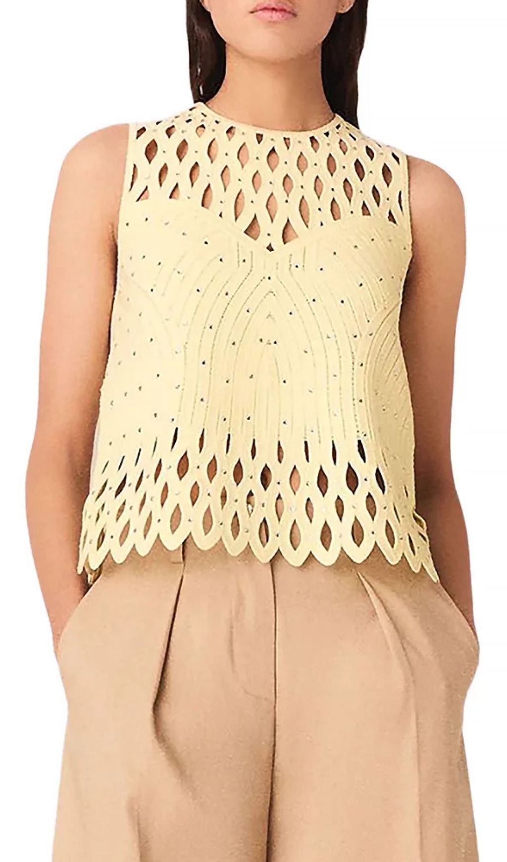 Fashionslee Women Crocheted Rhinestone Top