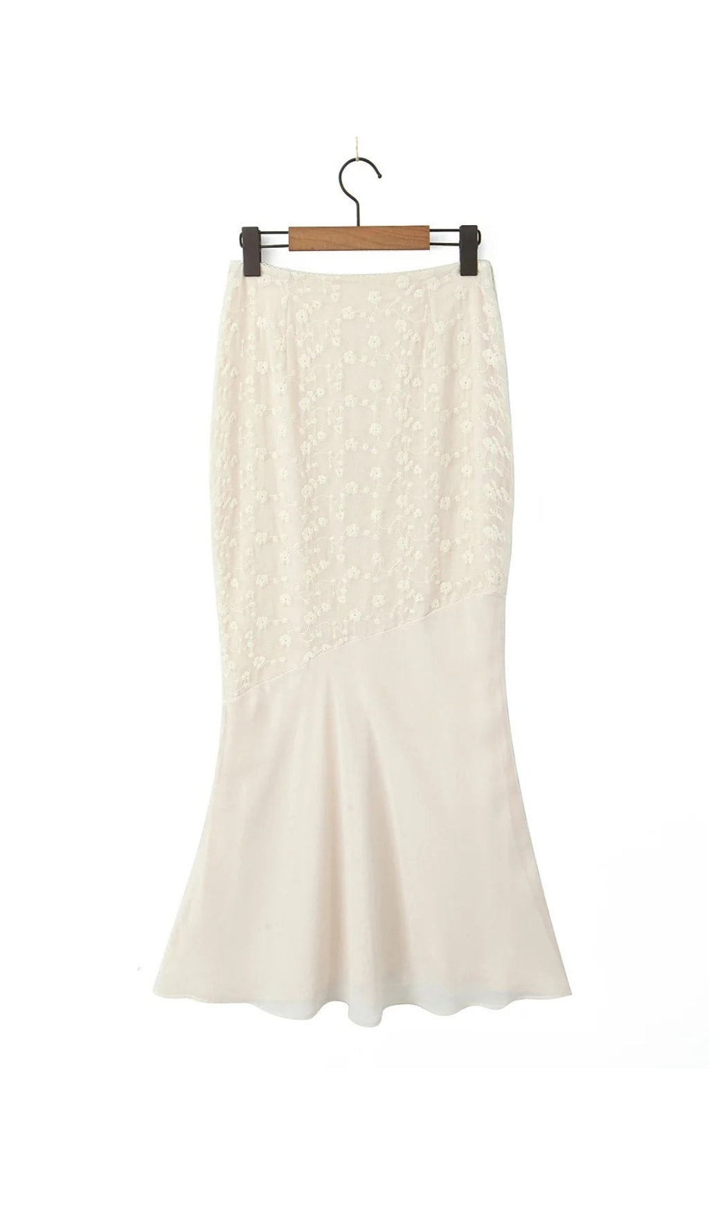 Fashionslee Women Bian Vintage Cream Cotton Broderie Anglais Maxi Skirt Set