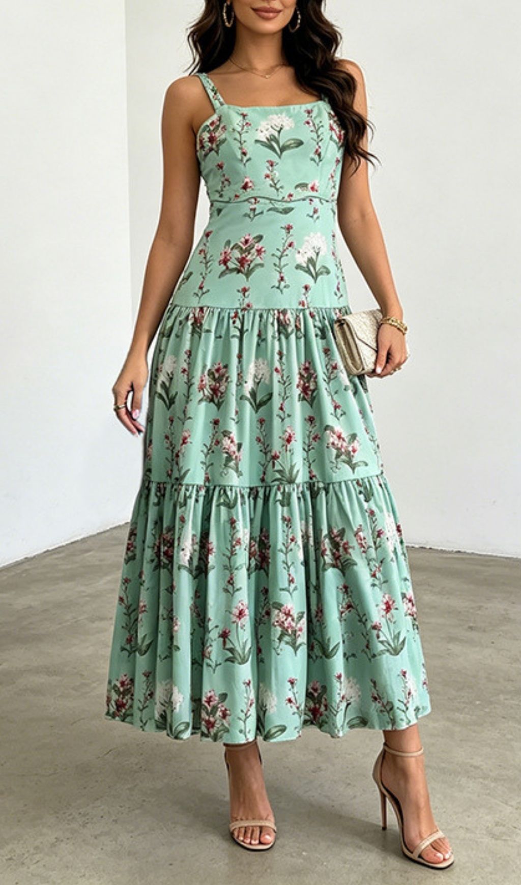 Fashionslee Women Latifah Green Floral Maxi Dress