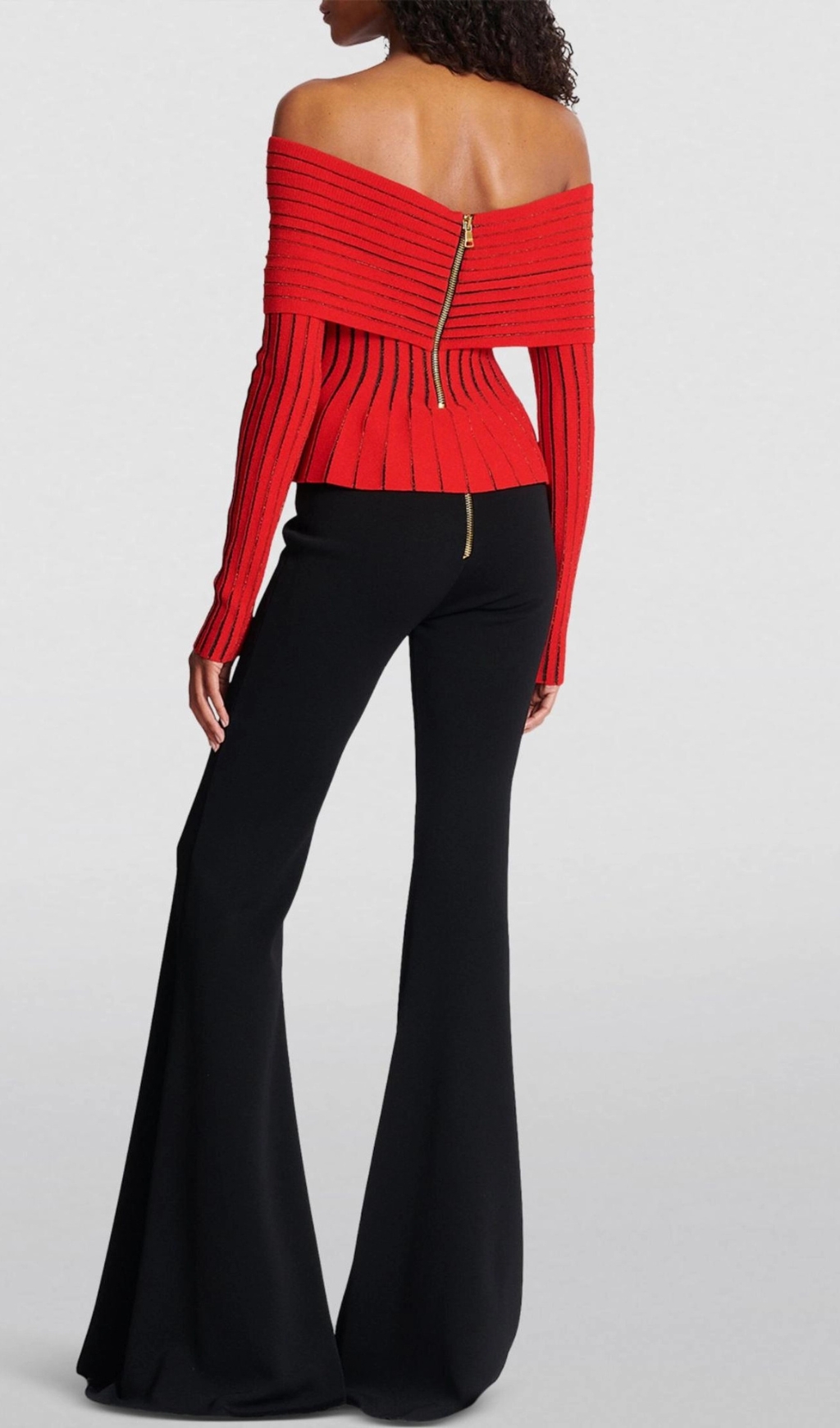 Fashionslee Women Esther Knit Stripe Ruched Off-Shoulder Top