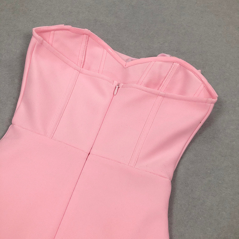 Fashionslee Women Aihe Pink Strapless Flower Bandage Dress