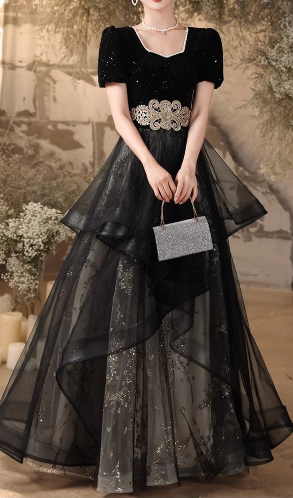 Fashionslee Women Chisuzu Black Sequin Mesh Maxi Dress