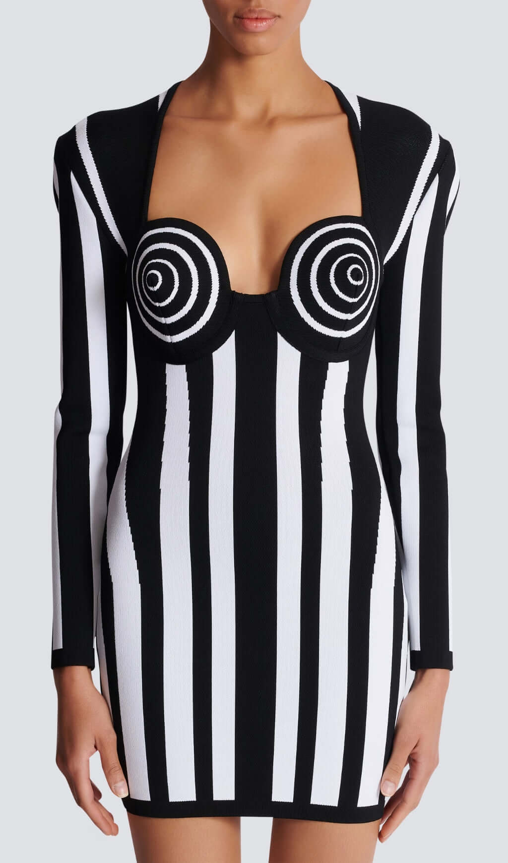 Fashionslee Women Bernd Stripes Long Sleeve Bandage Mini Dress