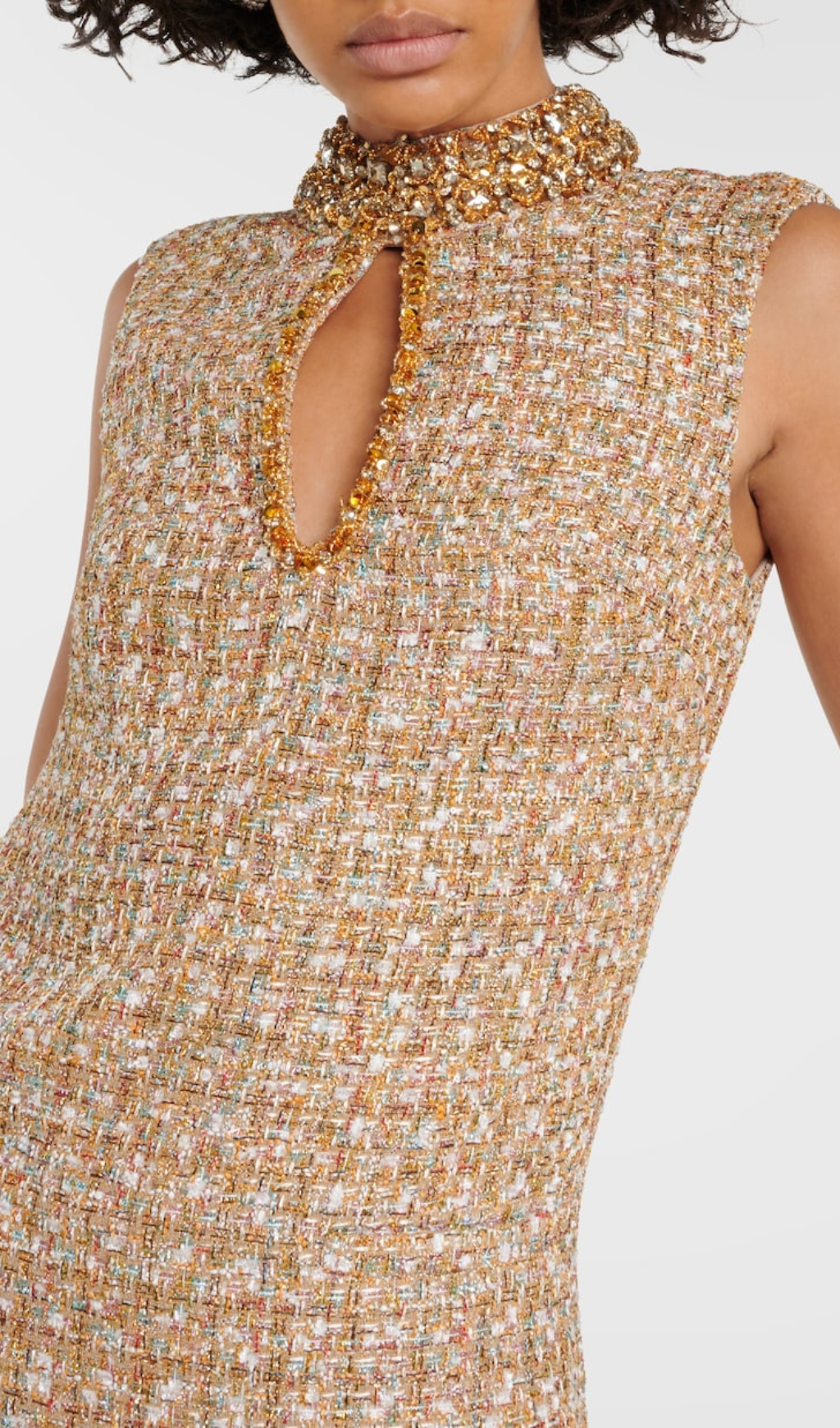 Fashionslee Women Adelle Gold Embellished Bouclé Mini Dress
