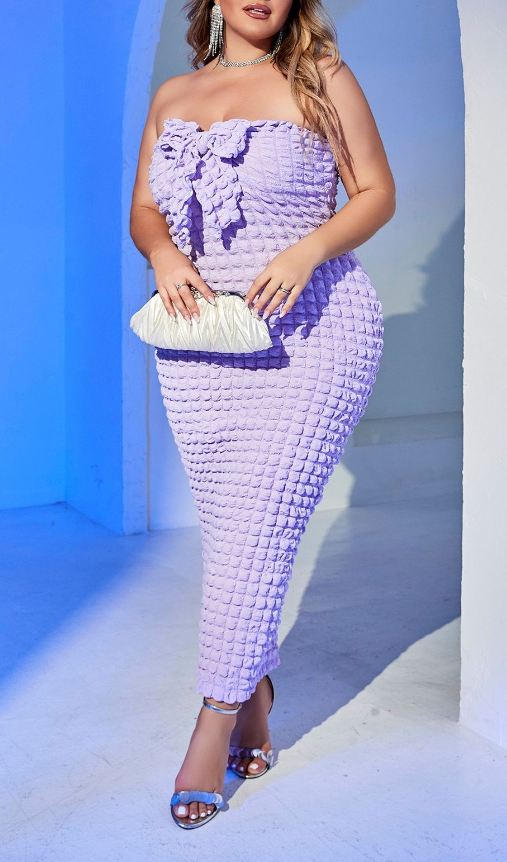 Fashionslee Women Lanie Purple Strapless Bow Plus Size Maxi Dress