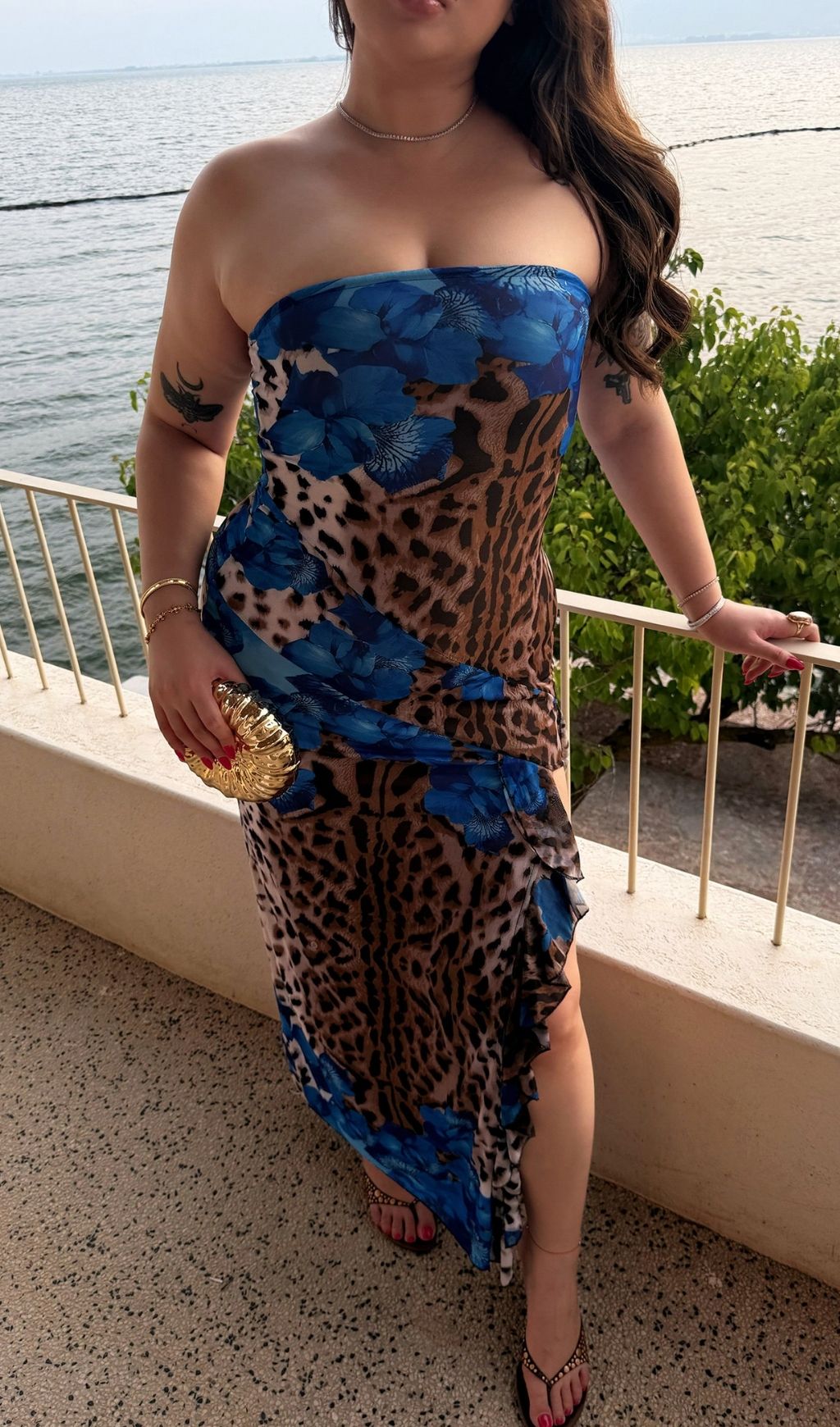 f0e461ac663b41e461a98daf5821cb6b.jpg Fashionslee Women Laine Blue Strapless Leopard Slit Plus Size Maxi Dress