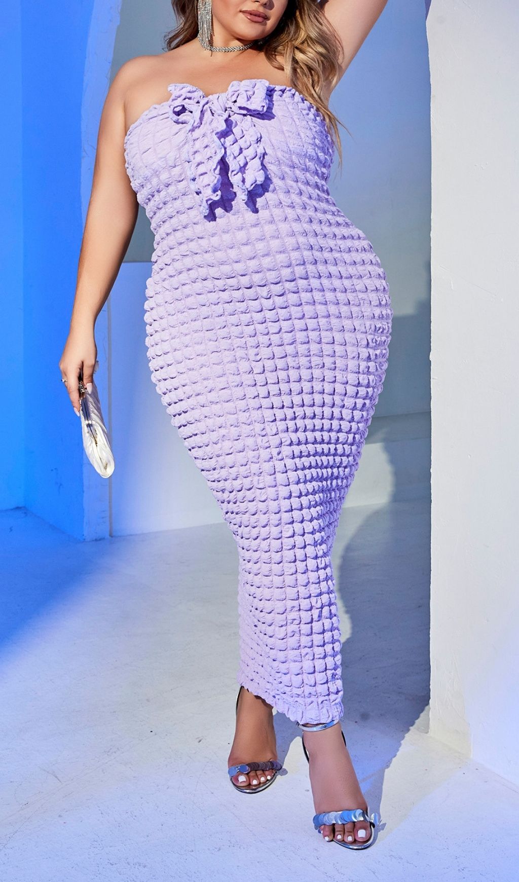 Fashionslee Women Lanie Purple Strapless Bow Plus Size Maxi Dress