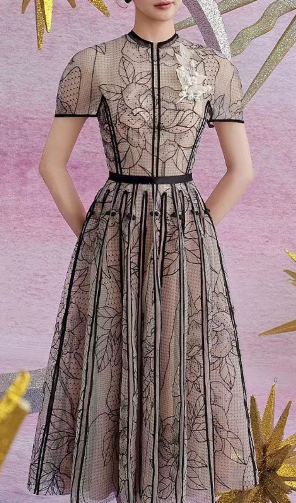 Fashionslee Women Ariya Embroidery Lace Midi Dress