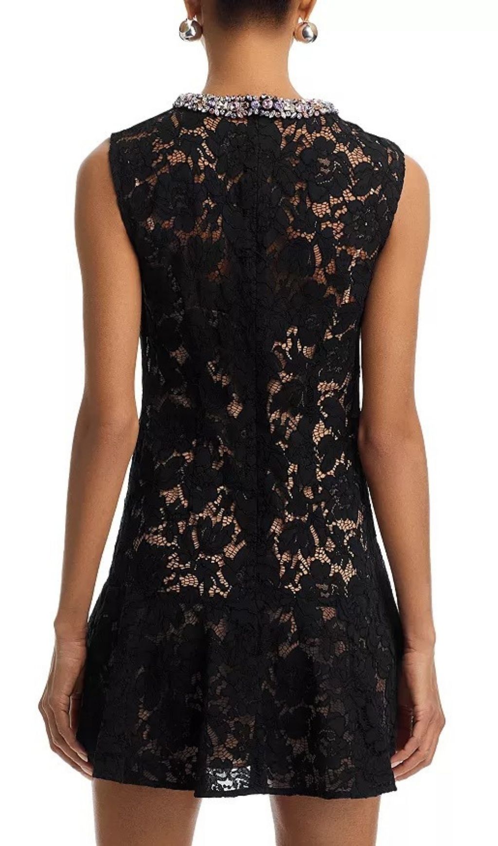 Fashionslee Women Lace Crystal Embellished Mini Dress