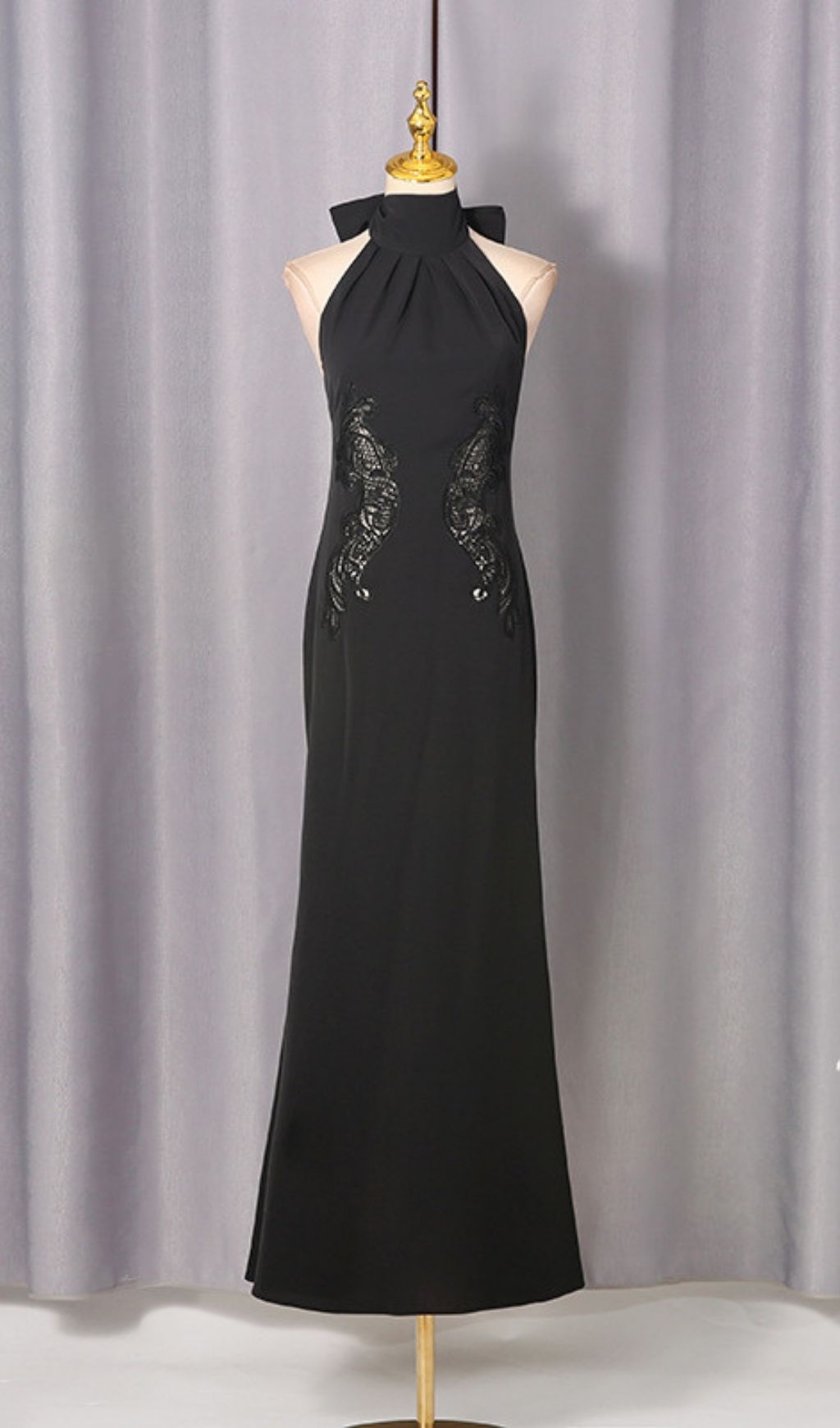 Fashionslee Women Laurent Halter Lace Backless Maxi Dress