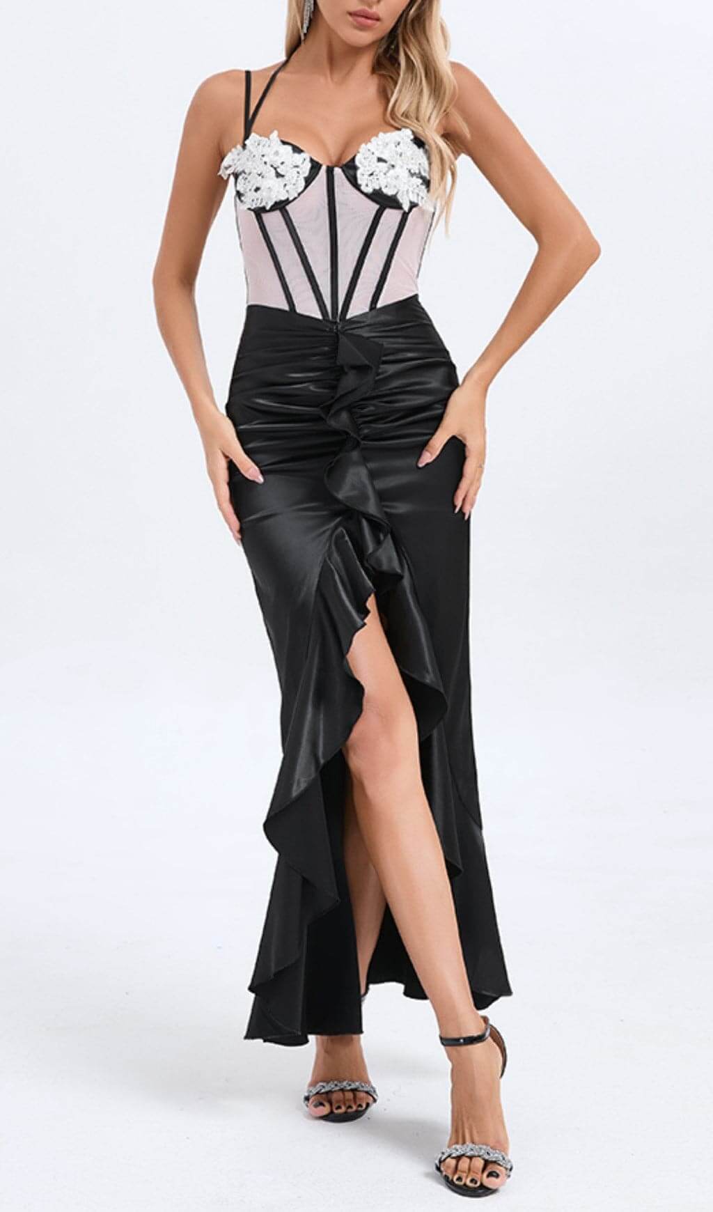 Fashionslee Women Azuka Satin Corset Lace Maxi Dress