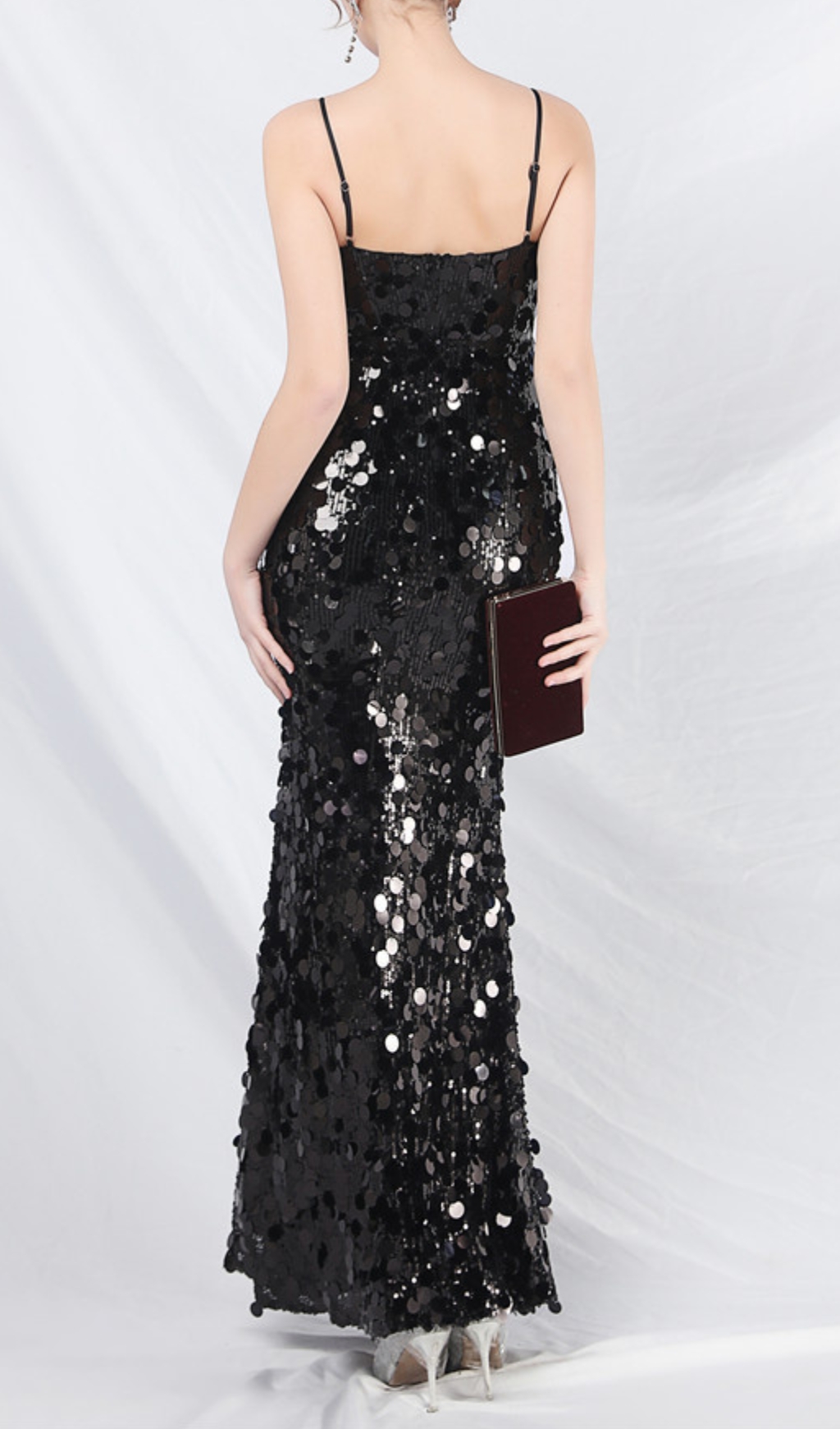 Fashionslee Women Chole Black Strappy Sequin Maxi Dress