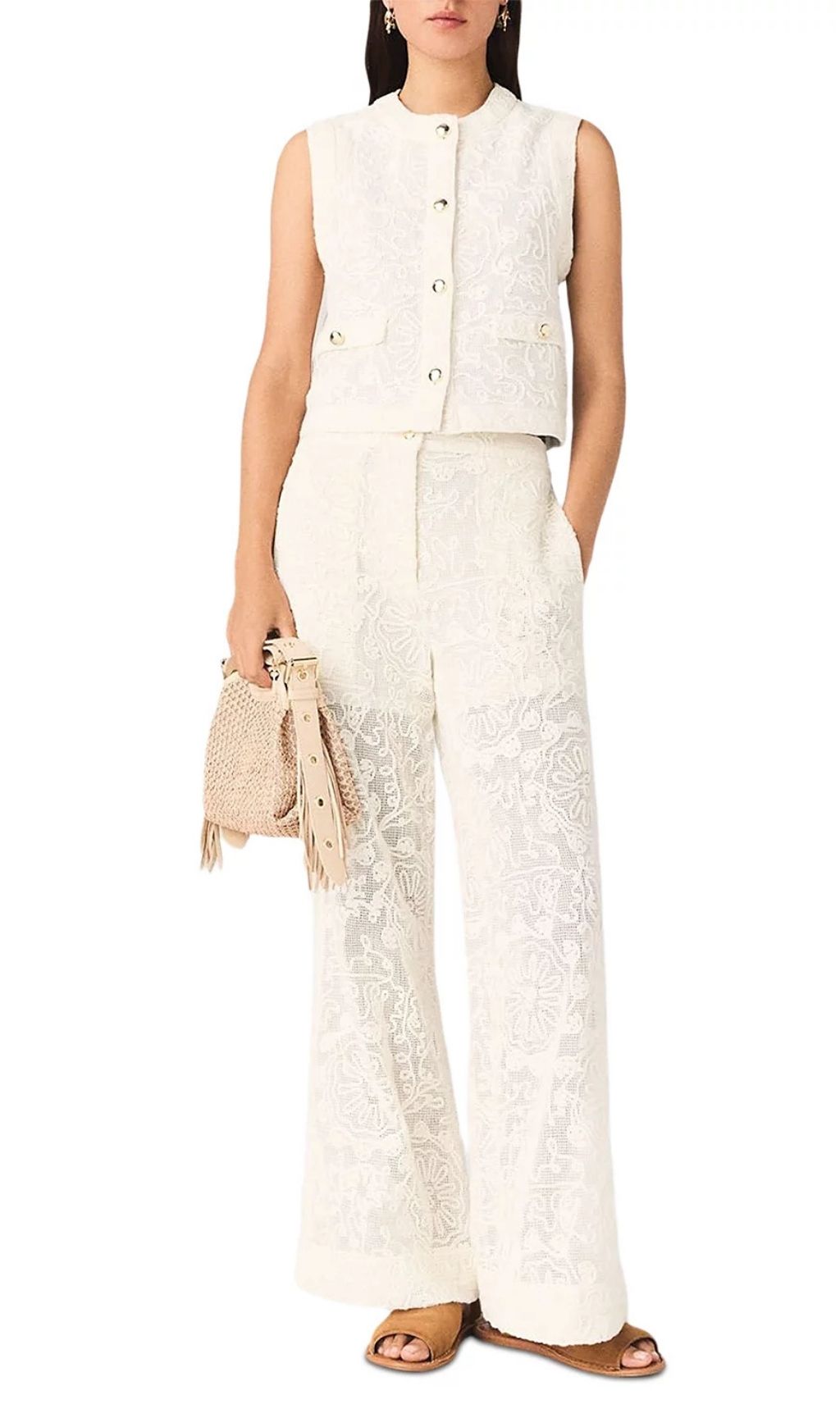 Fashionslee Women Laros Floral Guipure Lace Waistcoat