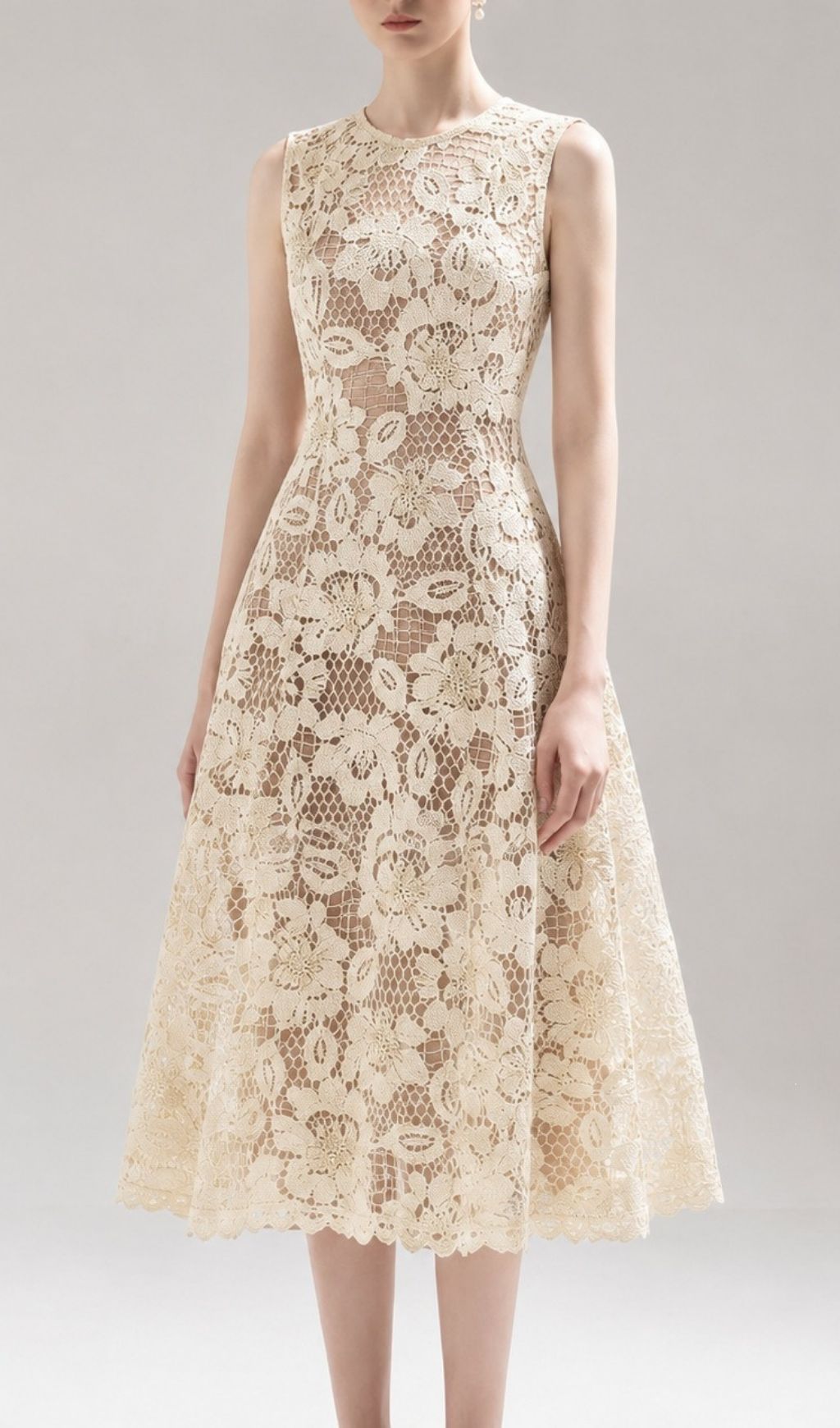 Fashionslee Women László Apricot Sleeveless Flower Midi Dress