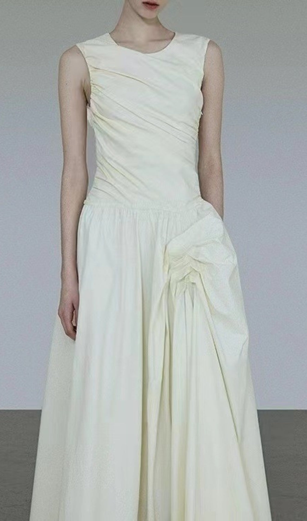 Fashionslee Women Atalaya White Ruched Maxi Dress