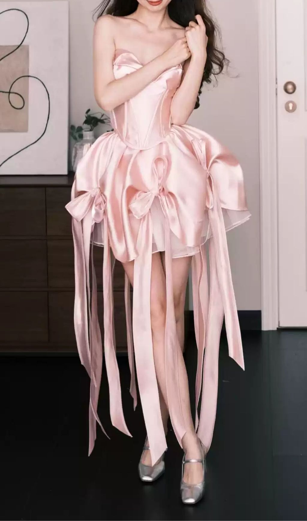 Fashionslee Women Lebana Pink Strapless Bow Mini Dress