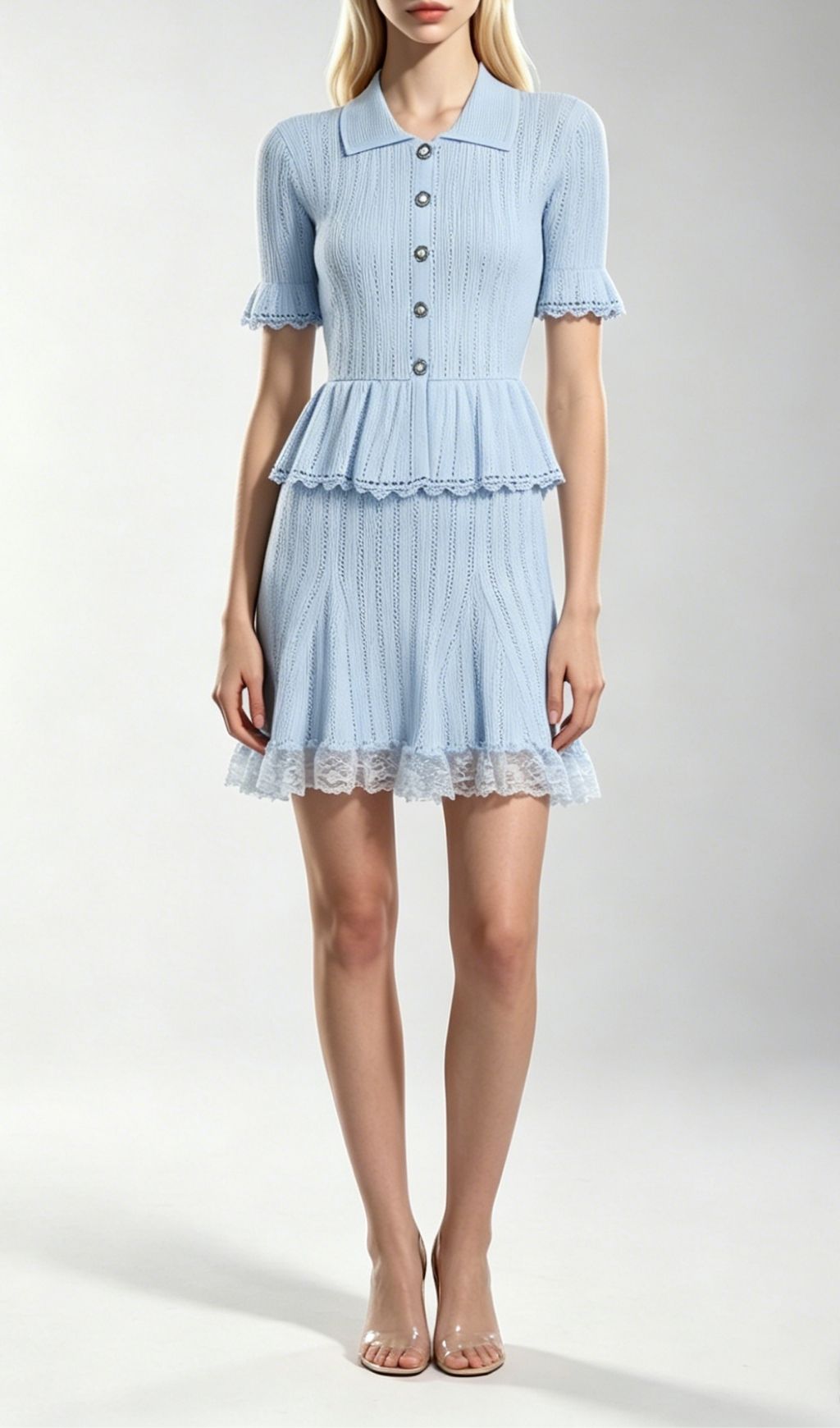 Fashionslee Women Khosrow Blue Lace Knit Mini Dress