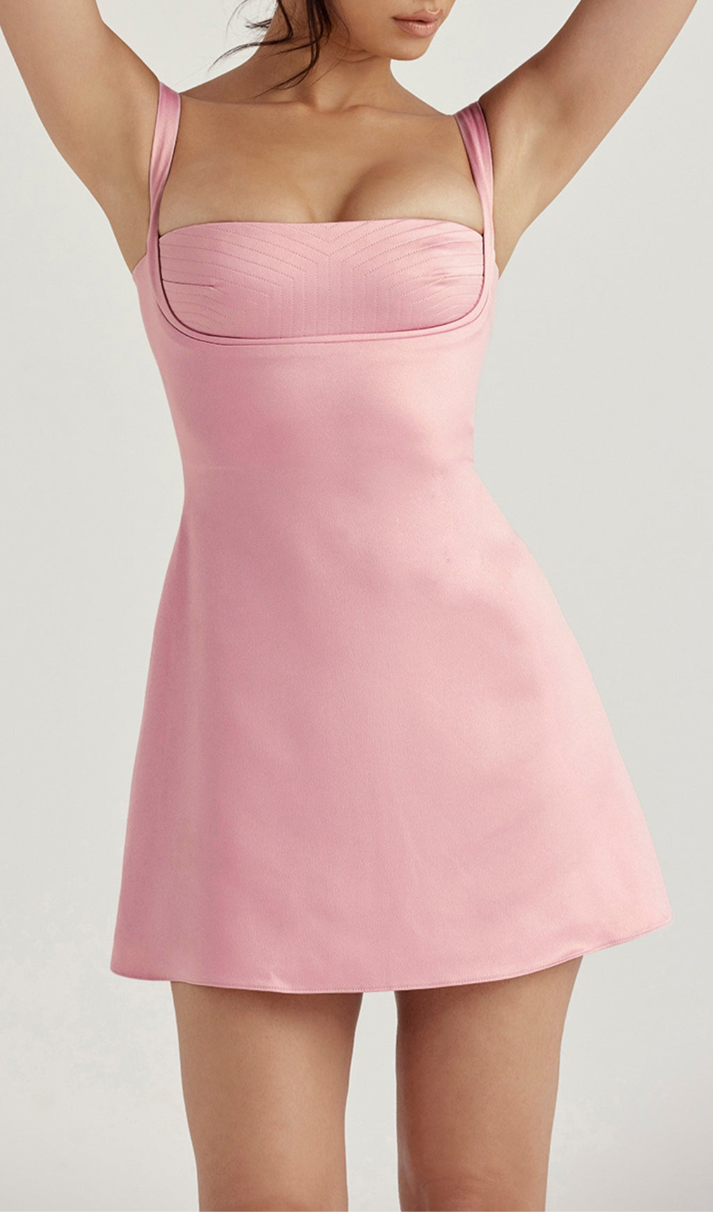 Fashionslee Women Pink Satin Sleeveless Quartz Mini Dress