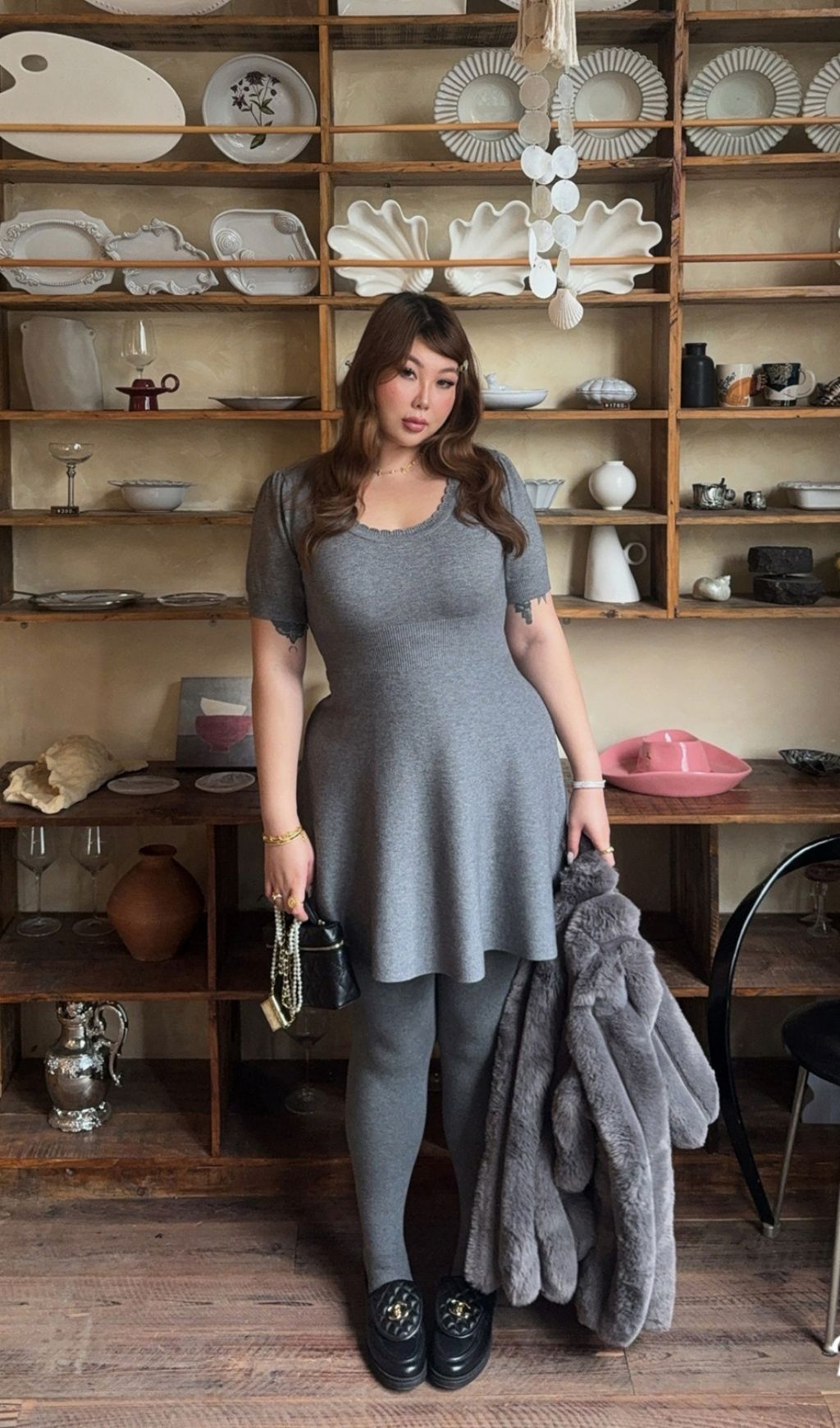 Fashionslee Women Lael Grey Knit Plus Size Mini Dress
