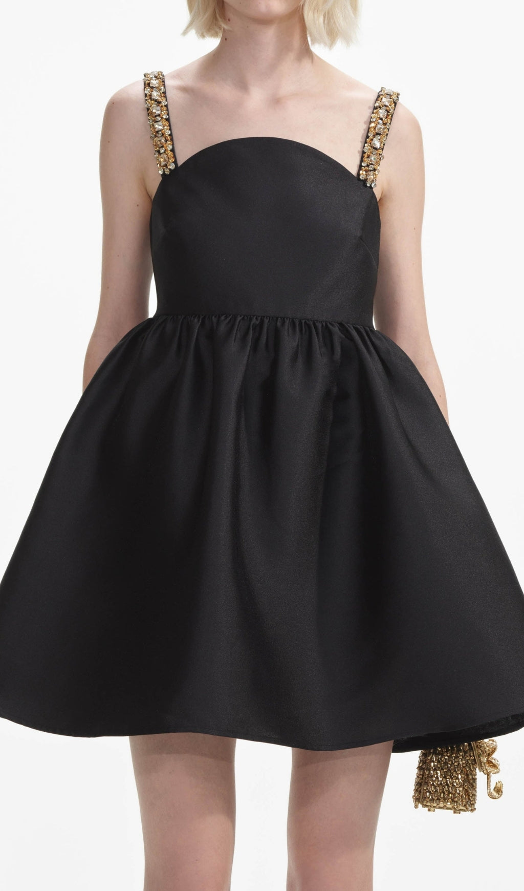 Fashionslee Women Aulii Black Taffeta Embellished Mini Dress