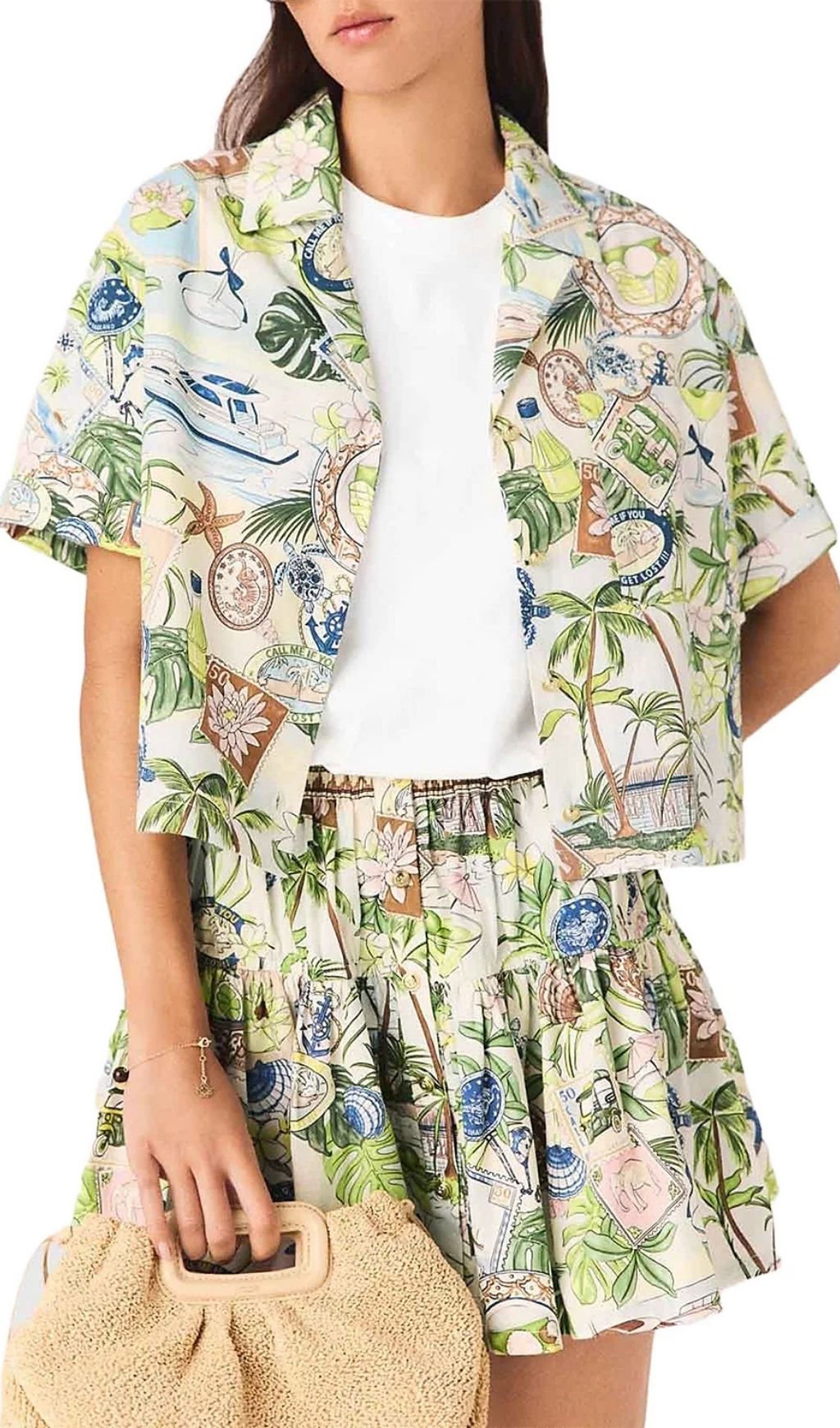 Fashionslee Women Patterned Cropped Shirt