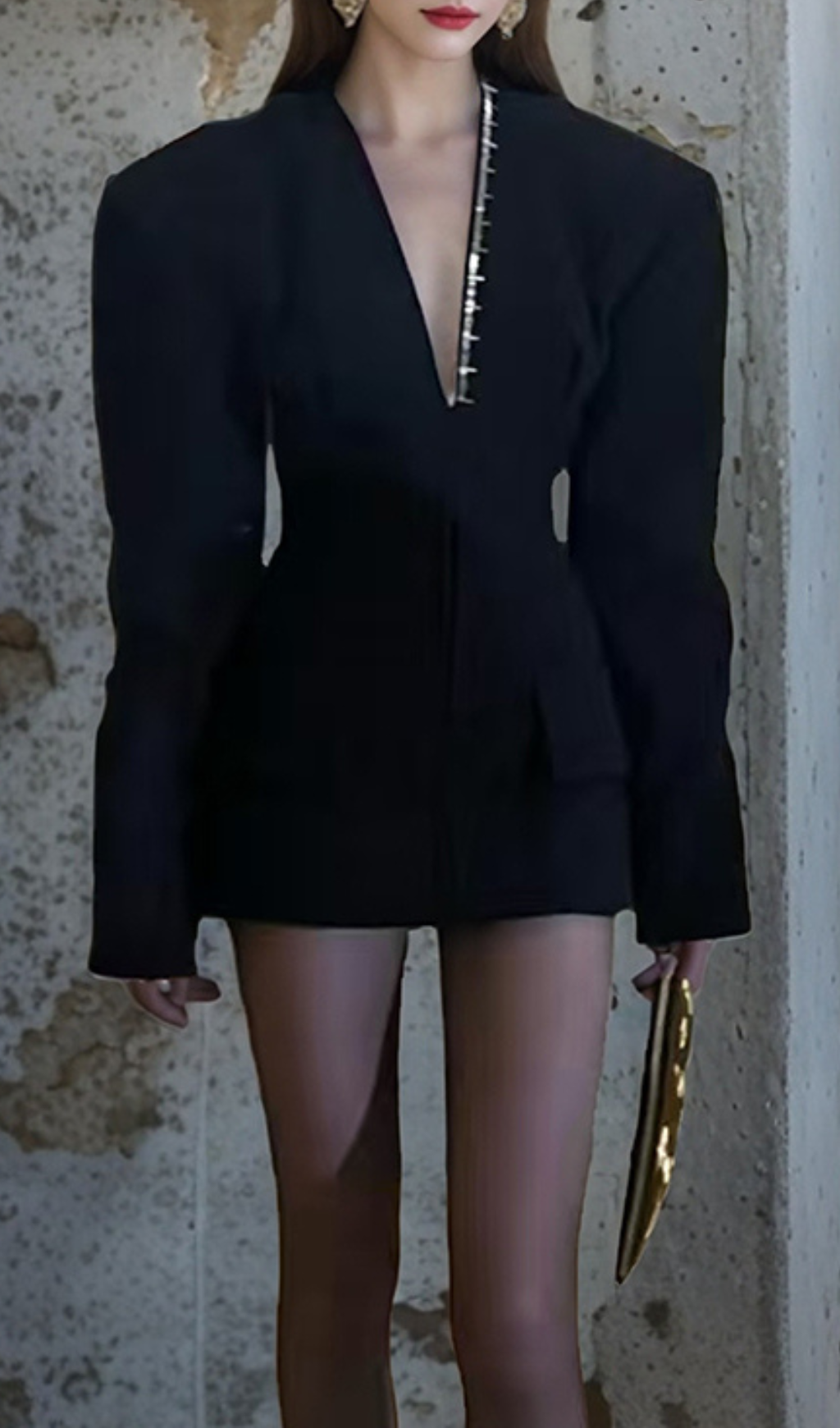 Fashionslee Women Gyan Black Long Sleeve Mini Blazer Dress