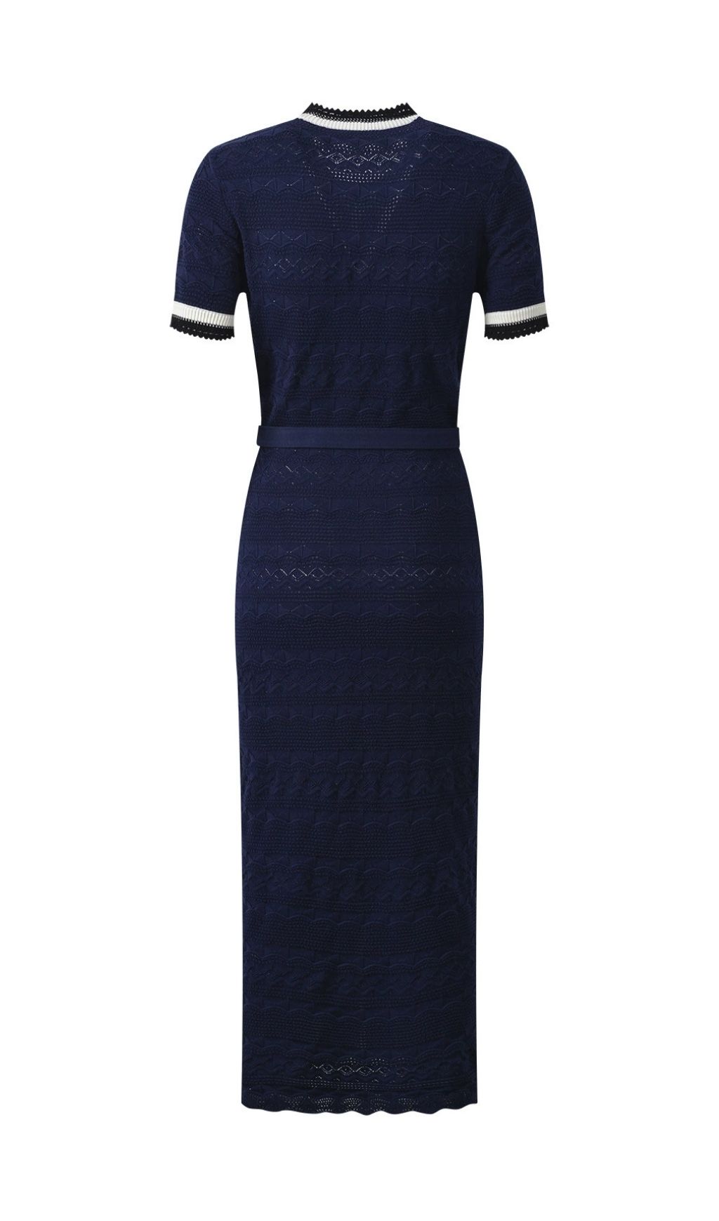 Fashionslee Women Navy Pointelle Knit Midi Dress