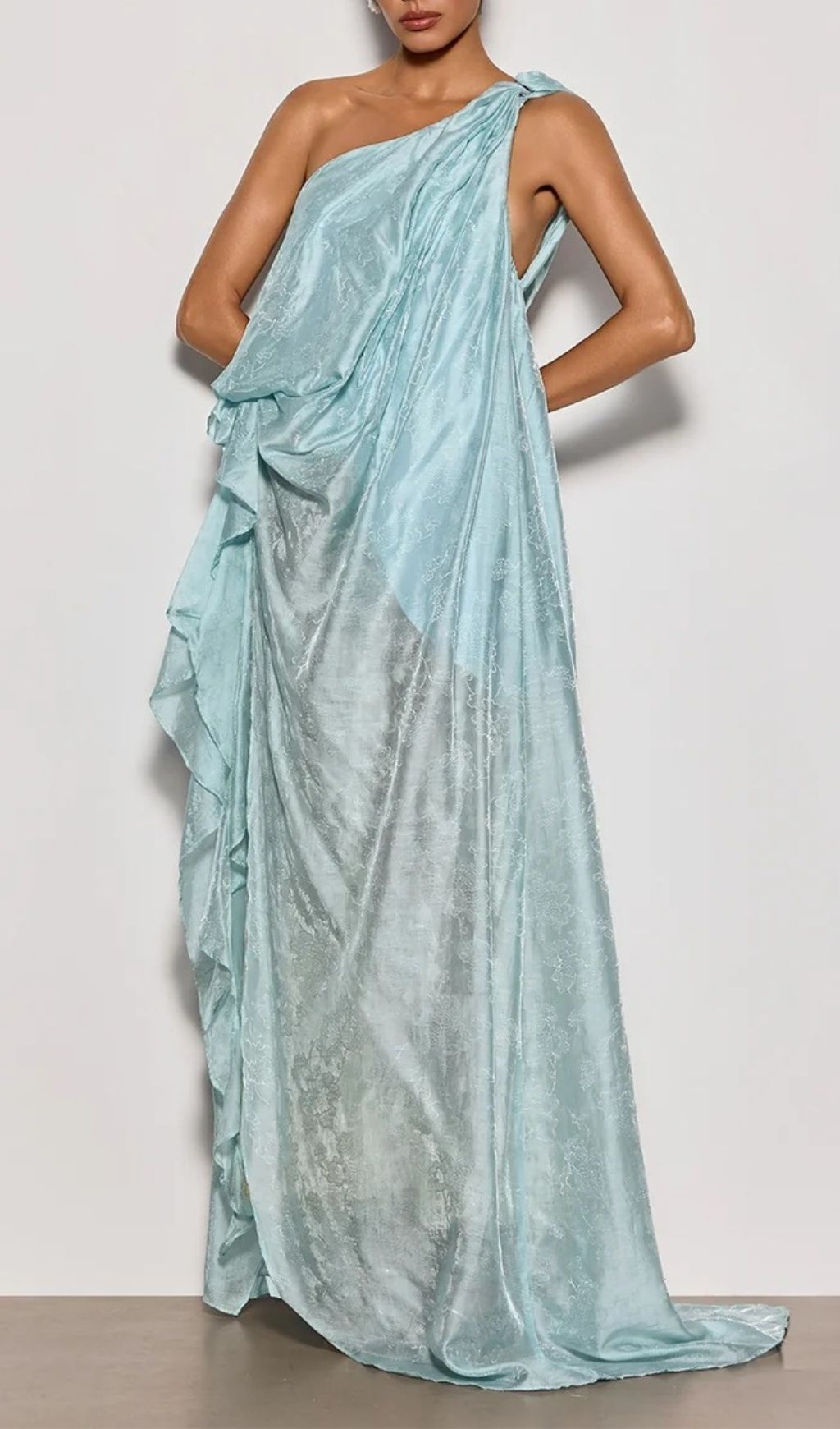 Fashionslee Women Czelaw One Shoulder Lace Maxi Dress In Icy Blue