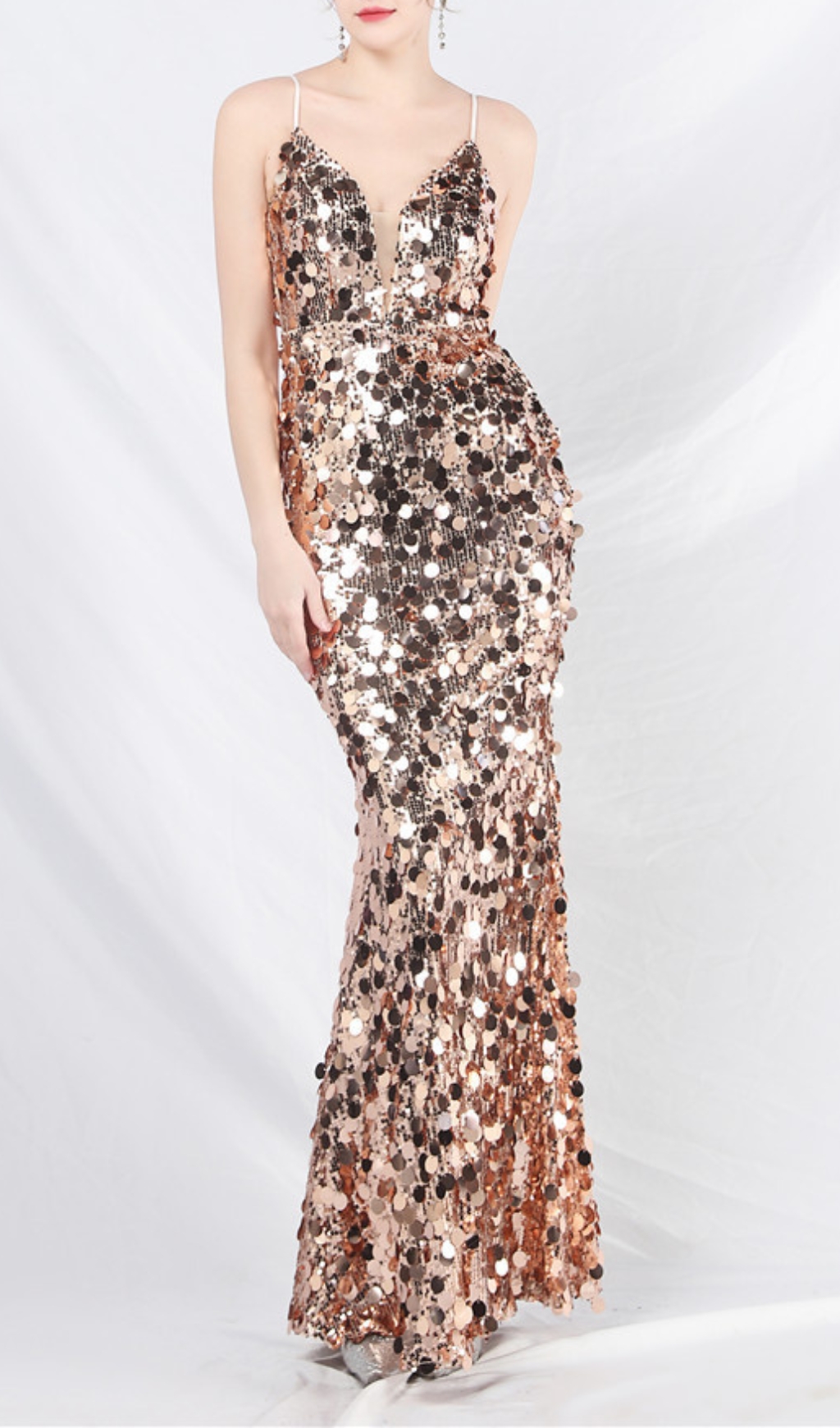 Fashionslee Women Chole Champagne Strappy Sequin Maxi Dress
