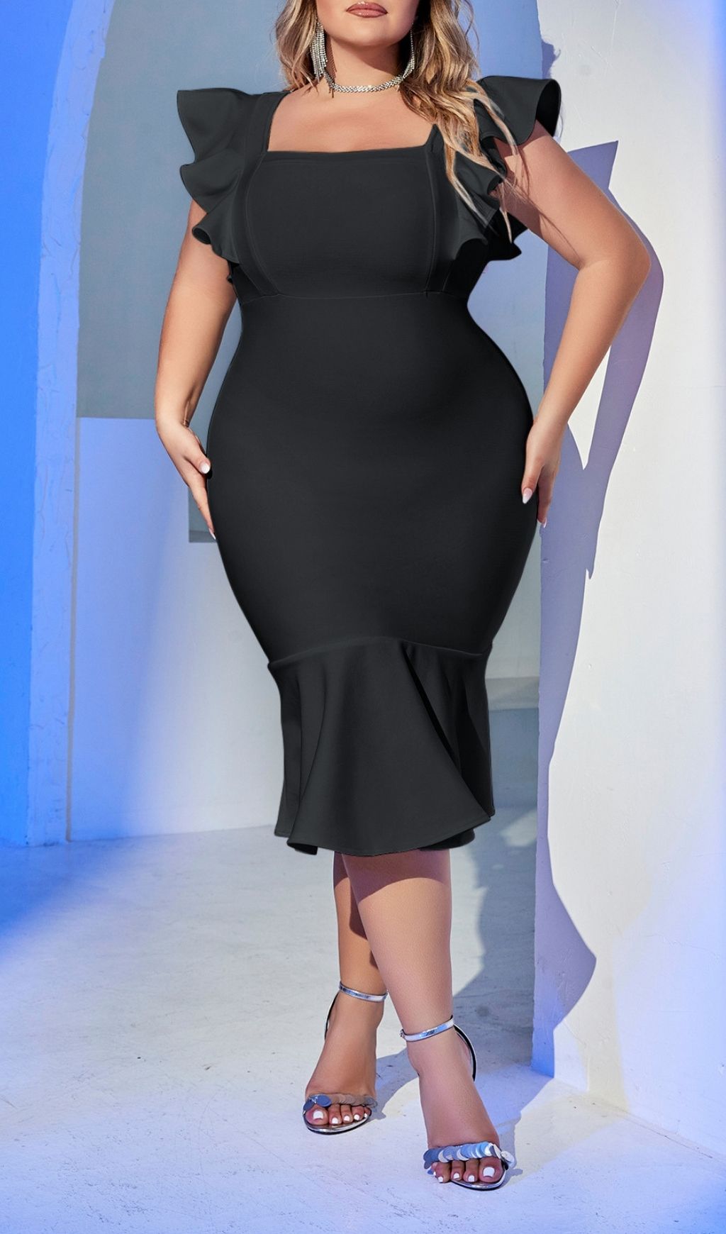 Fashionslee Women Laquinta Black Plus Size Bandage Midi Dress
