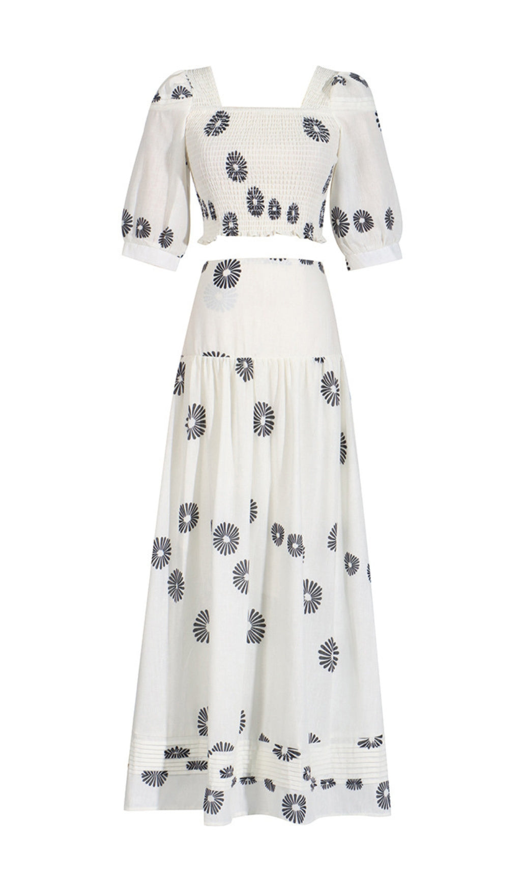 Fashionslee Women Blossom White Printed Maxi Skirt Set