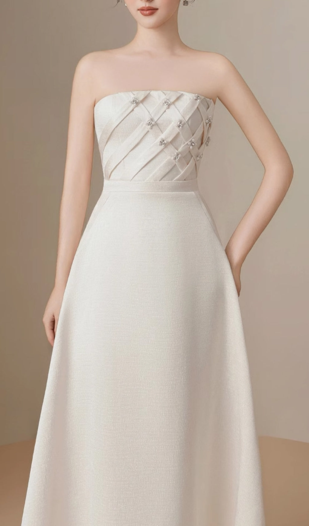 Fashionslee Women Ayah White Strapless Pearl Midi Dress