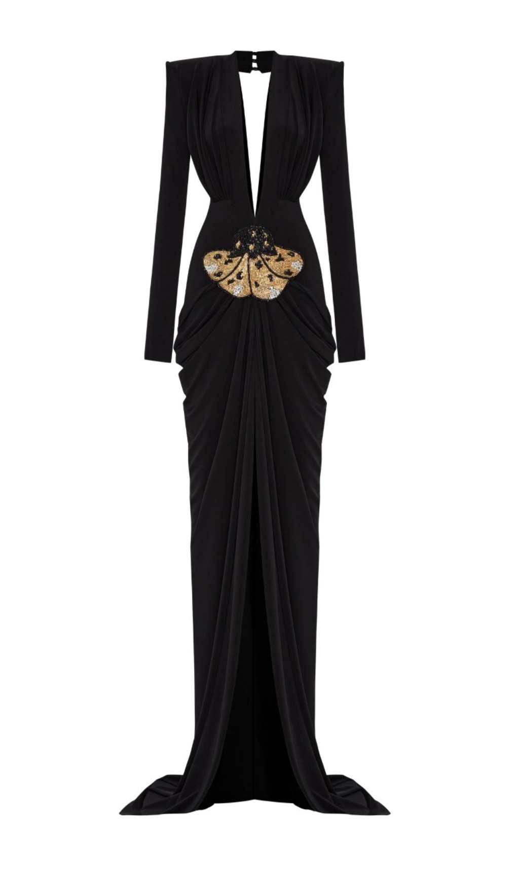 fbeb5c7559d76001d86b7600d7d49de9.jpg Fashionslee Women Ceana Black Deep-V Neck Long Sleeve Maxi Dress