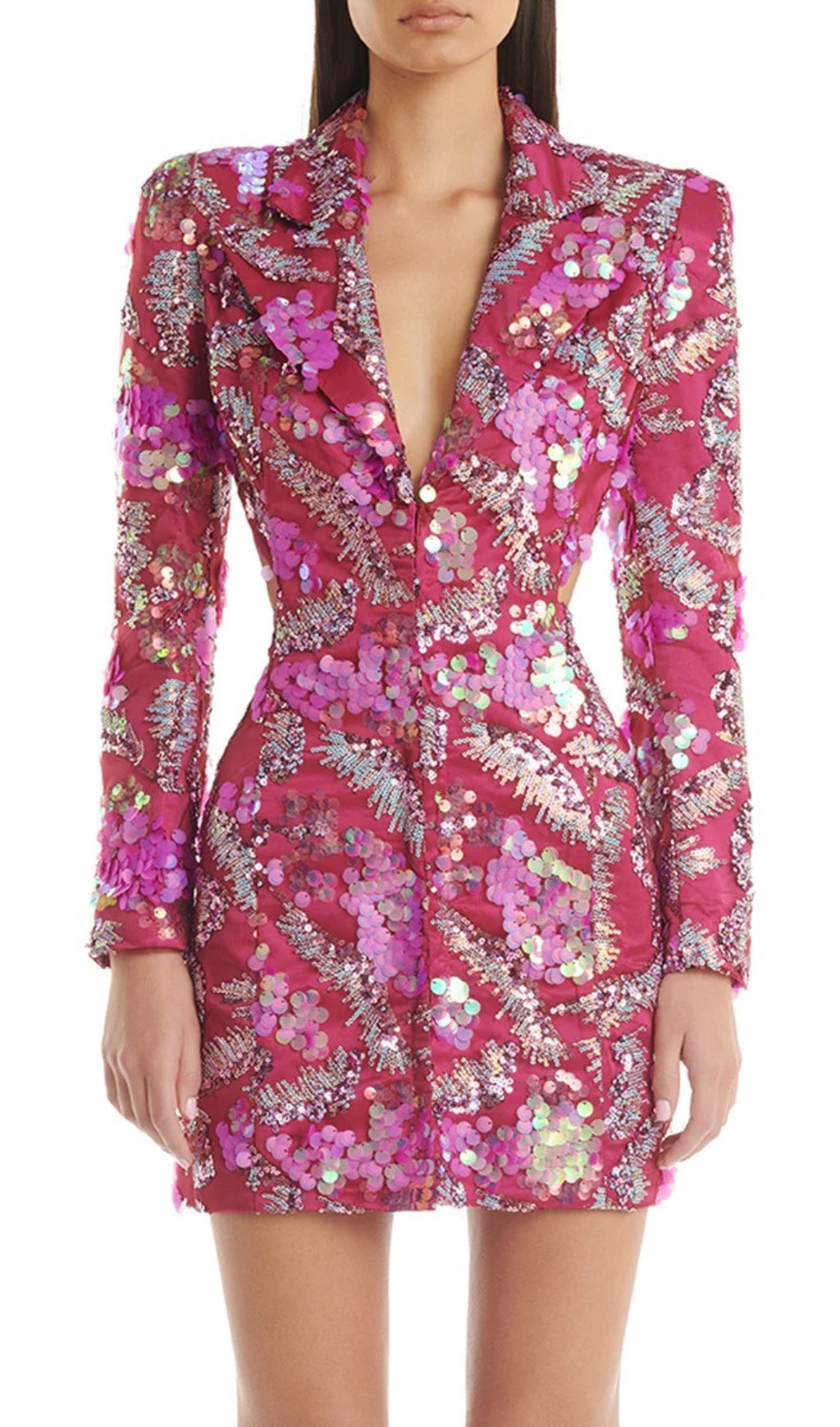Fashionslee Women Apricity Pink Sequin Blazer Dress