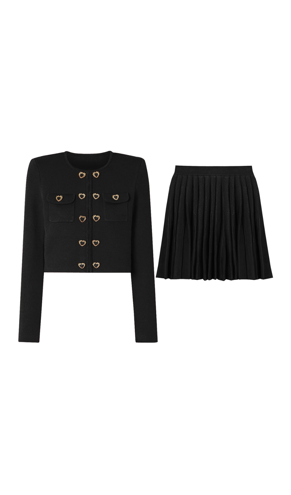 Fashionslee Women Clia Heart Button Pleated Skirt Set