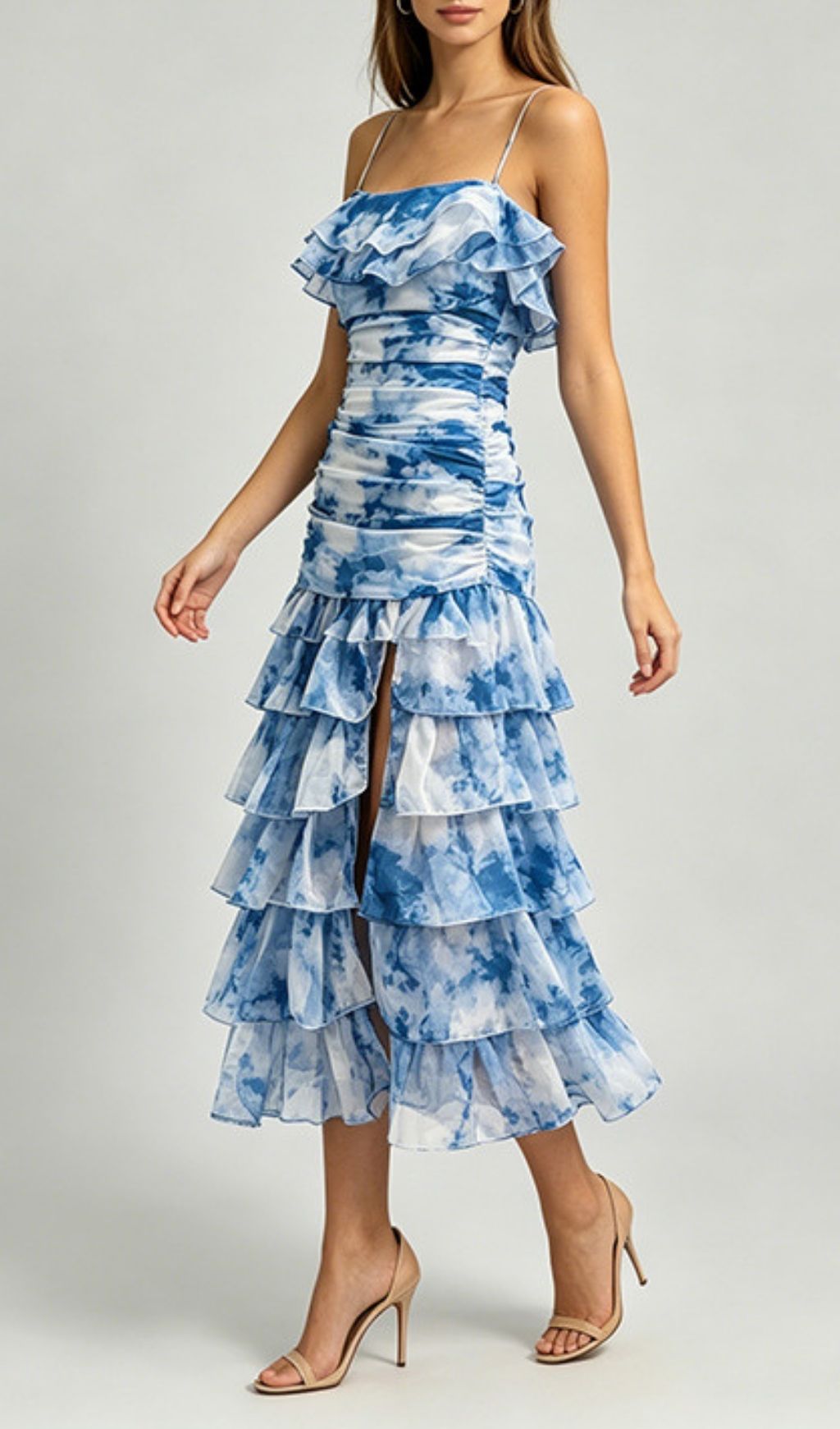 fd192f49e63e8313712bf535ab5ce878.jpg Fashionslee Women Kerith Blue Strappy Ruched Layered Midi Dress
