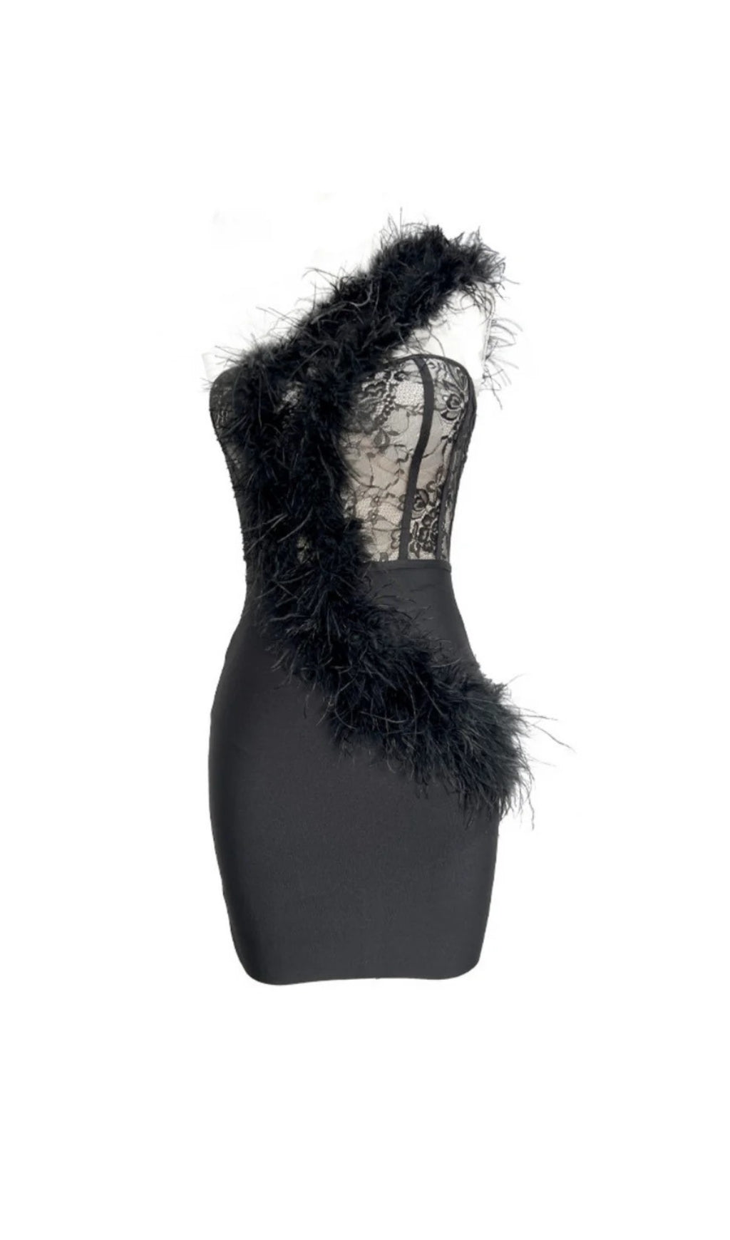 Fashionslee Women Ailani One Shoulder Feather Bandage Dress
