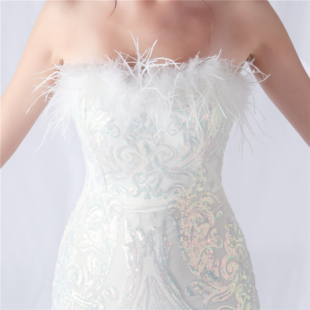 TRENDING WHITE SEQUIN FEATHER MAXI DRESS - OWNCI TRENDING WHITE SEQUIN FEATHER MAXI DRESS - OWNCI