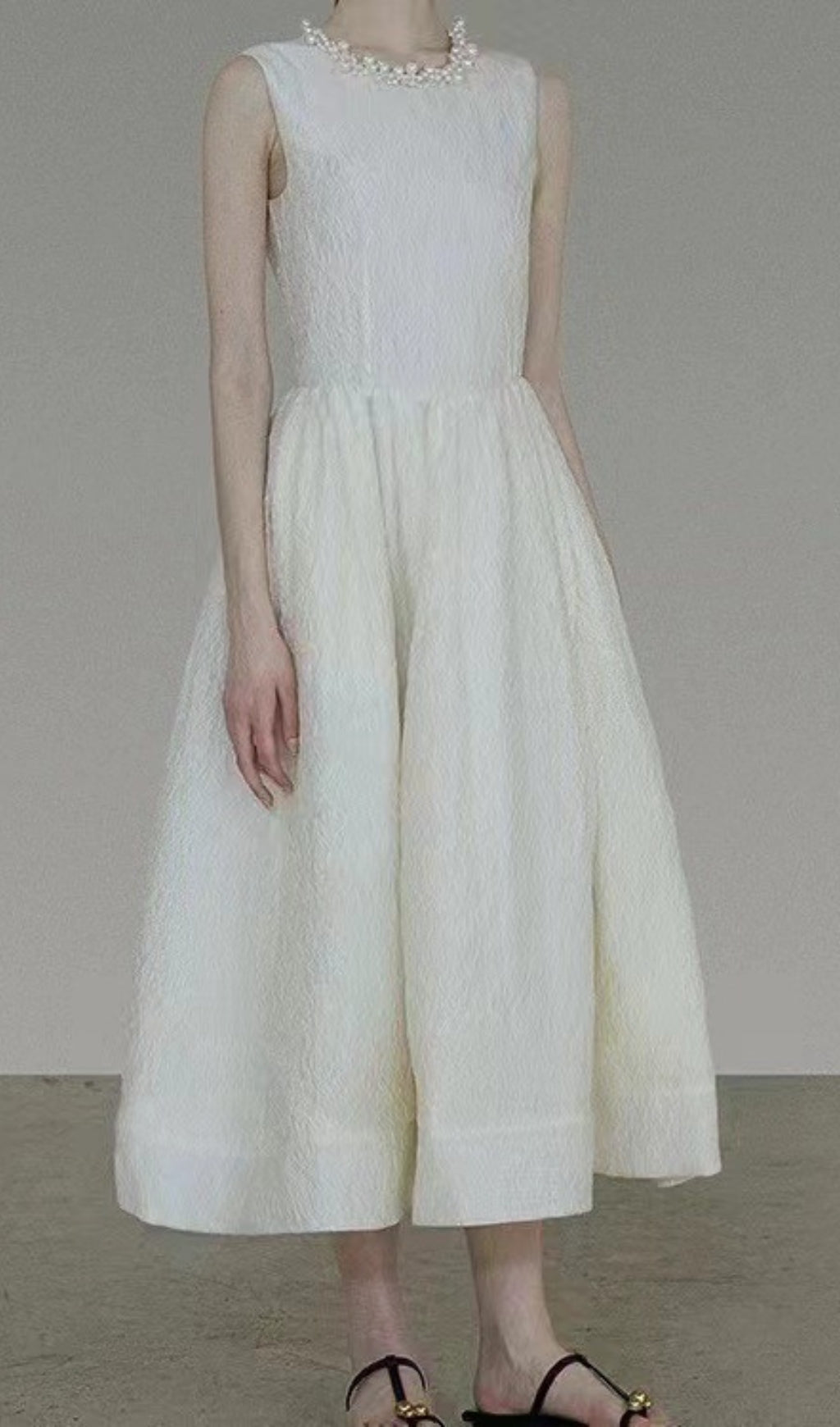 Fashionslee Women Ataahua Pearl Neck Midi Dress