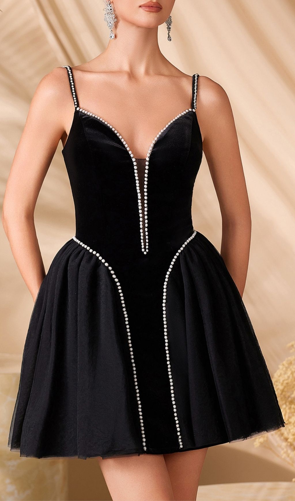 Fashionslee Women Lalette Black Strappy Embellished Mini Dress