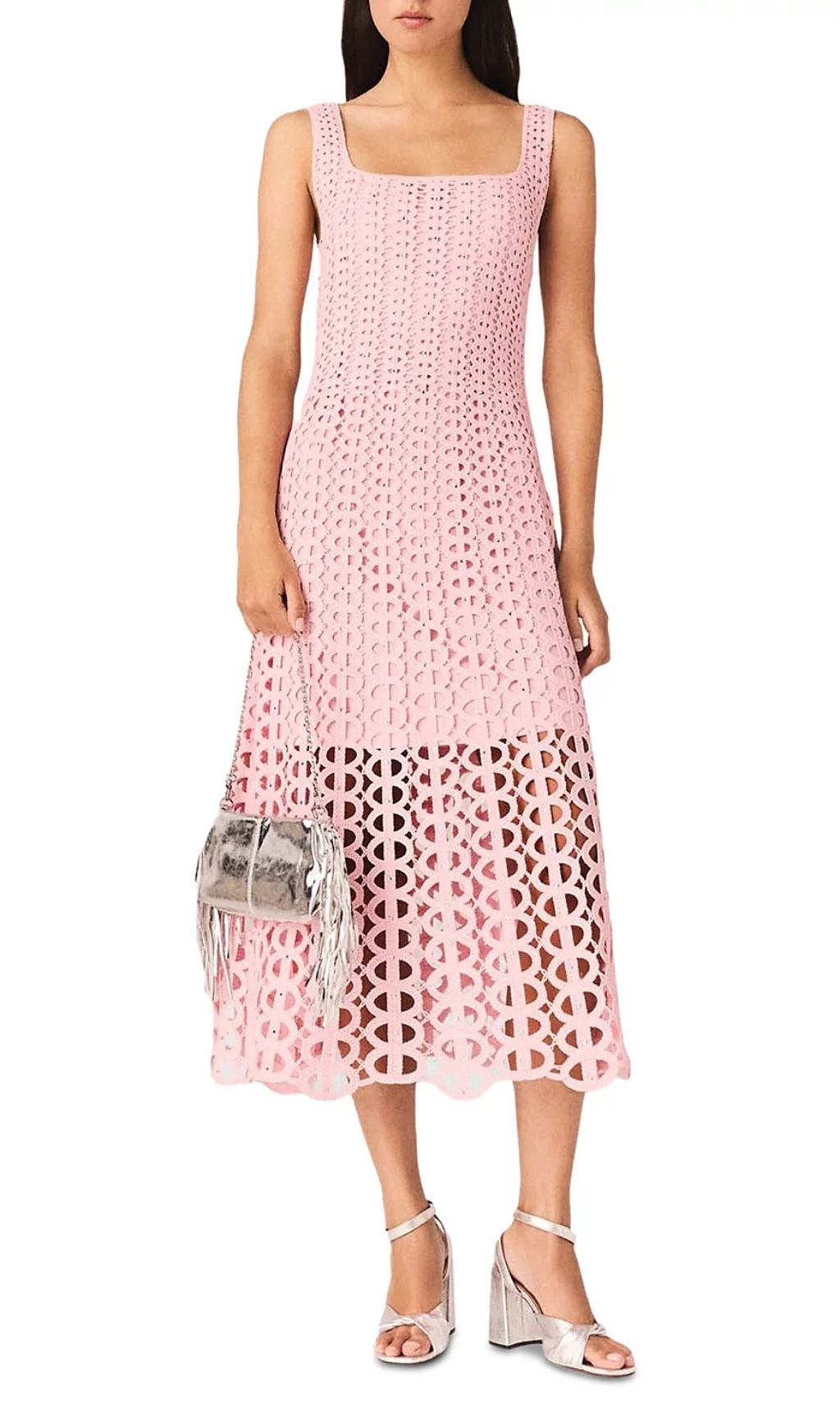 Fashionslee Women Russelking Rhinestone Crochet Midi Dress