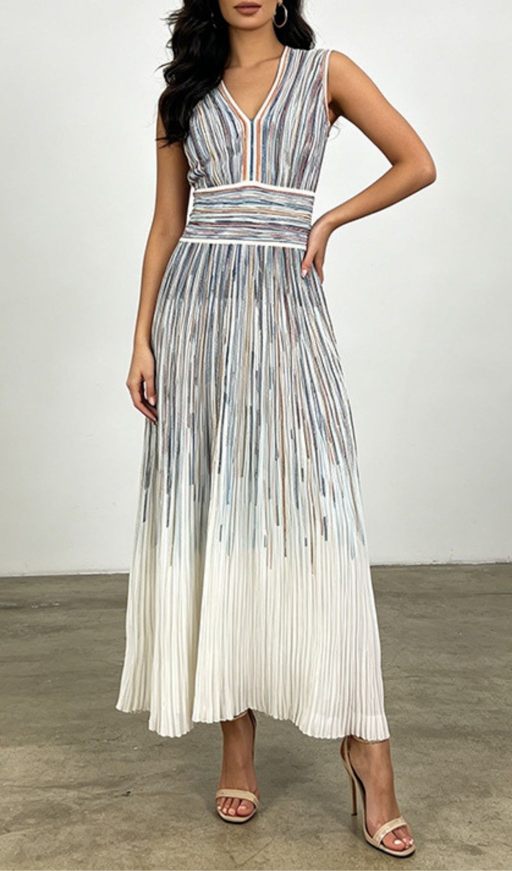 Fashionslee Women Lauralei Sleeveless V-Neck Stripe Maxi Dress