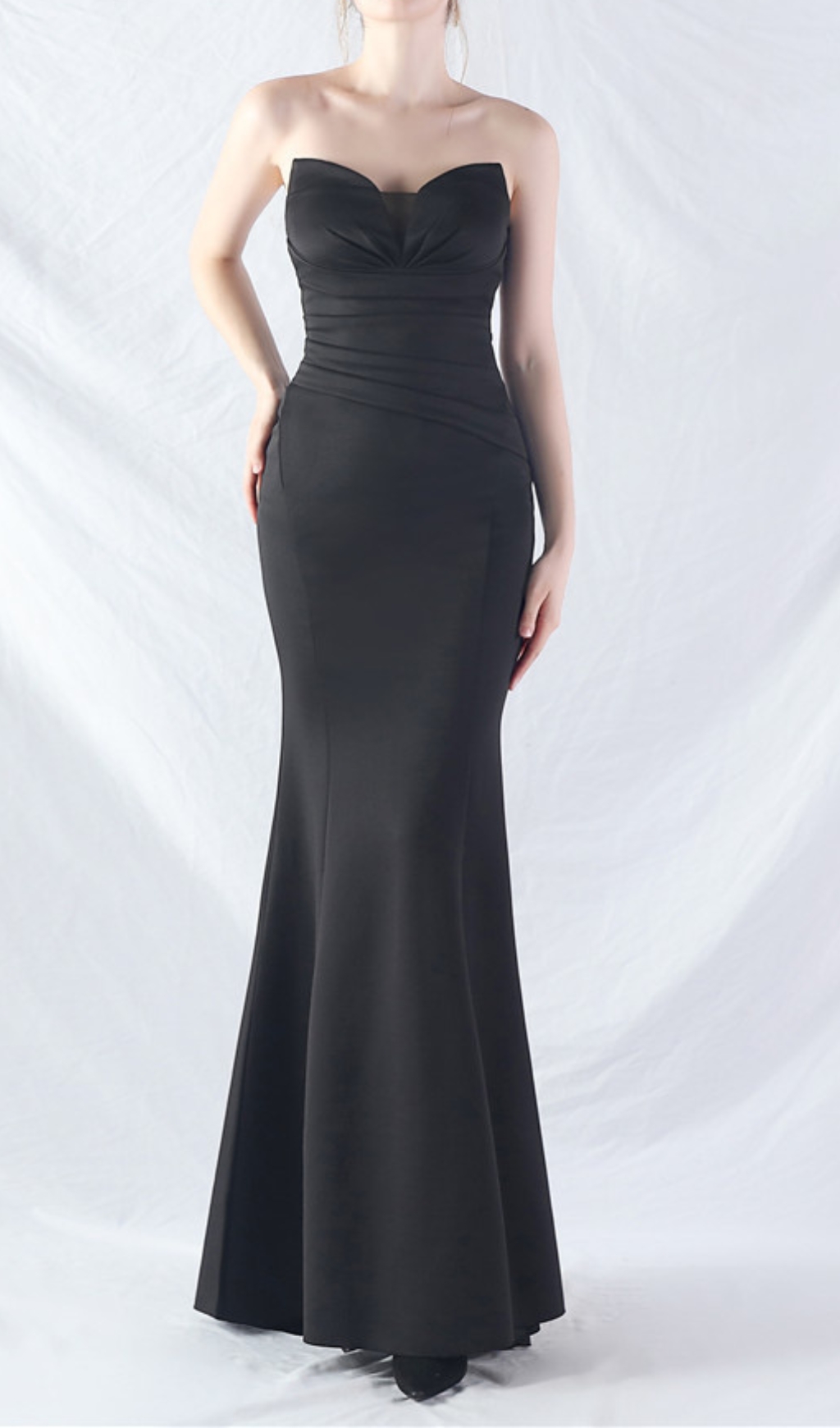 Fashionslee Women Chrina Black Strapless Ruched Maxi Dress
