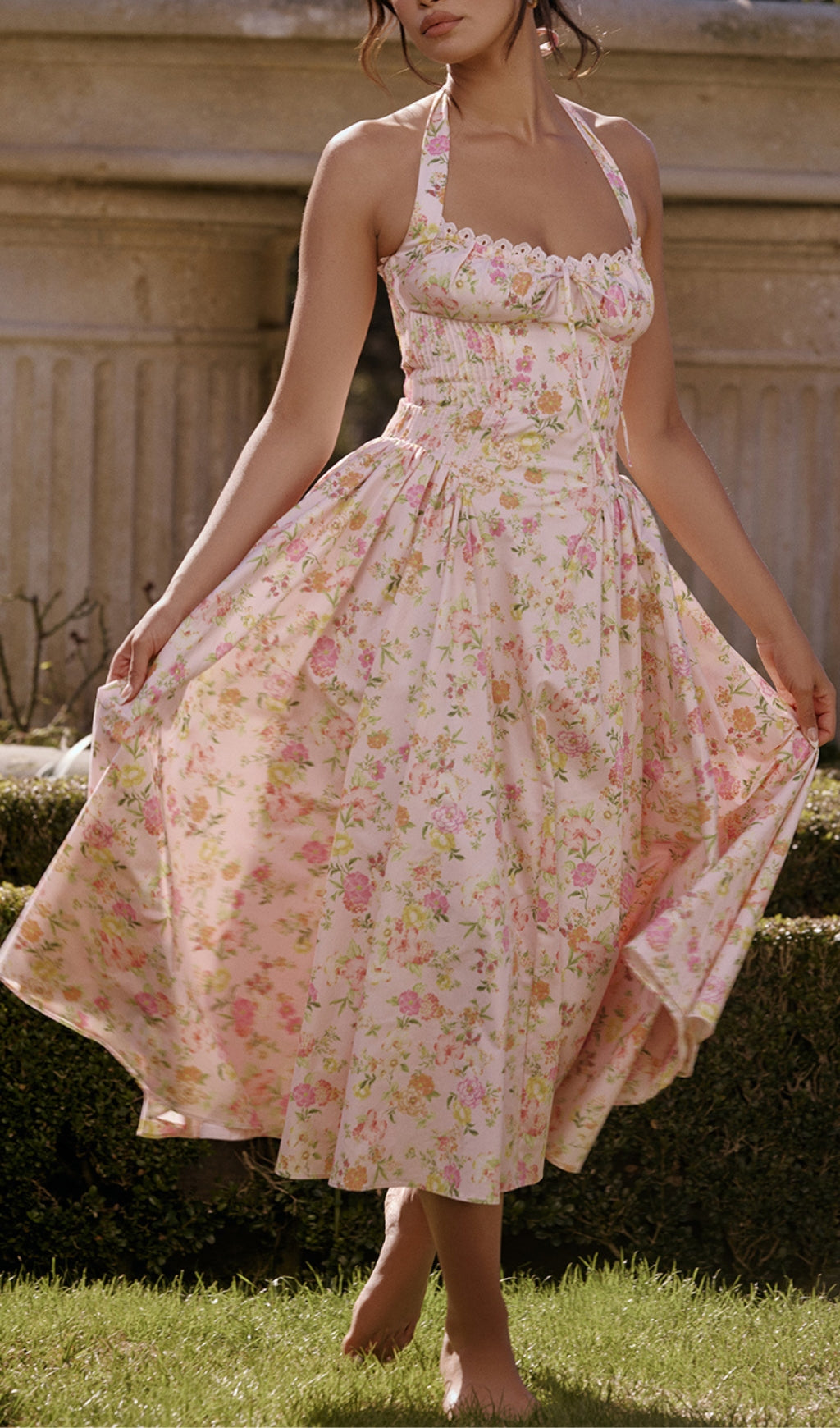 Fashionslee Women Allegro Pink Floral Midi Dress