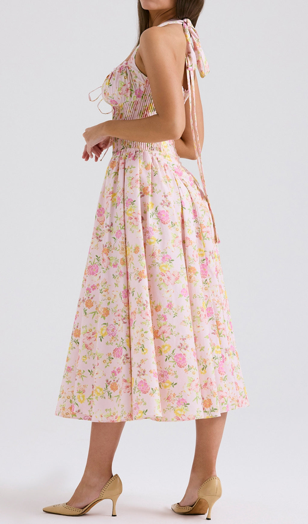 Fashionslee Women Allegro Pink Floral Midi Dress