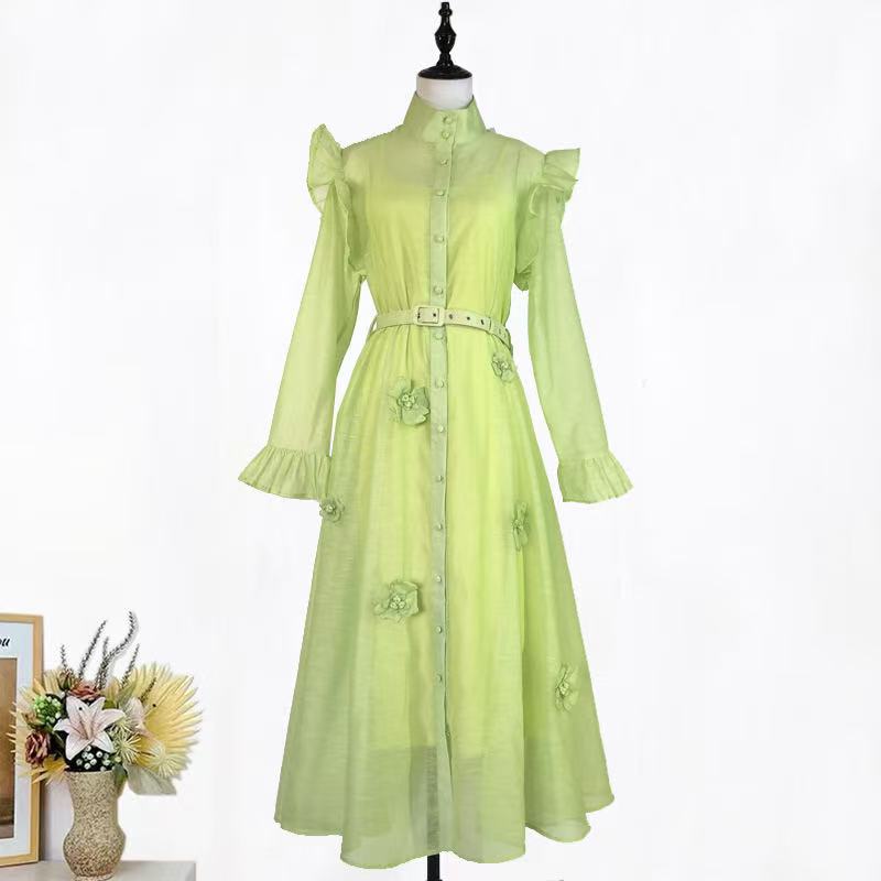ffd6006cd5f3a1426f67e013d552010a.jpg Fashionslee Women Elula Green Long Sleeve Flower Midi Dress