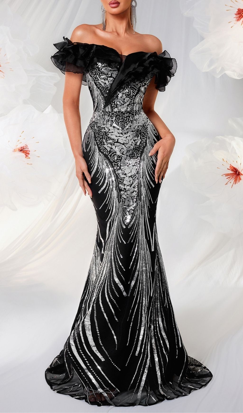 ffe3fe1e55a0f229b275e89fb0060bfc.jpg Fashionslee Women Lamis Off-Shoulder Sequin Mesh Gown