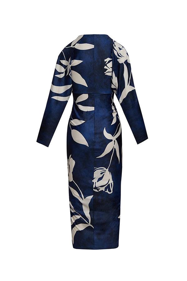 Unique Print Dolman Long Sleeve Ruched Slit Midi Dress - OWNCI Unique Print Dolman Long Sleeve Ruched Slit Midi Dress - OWNCI